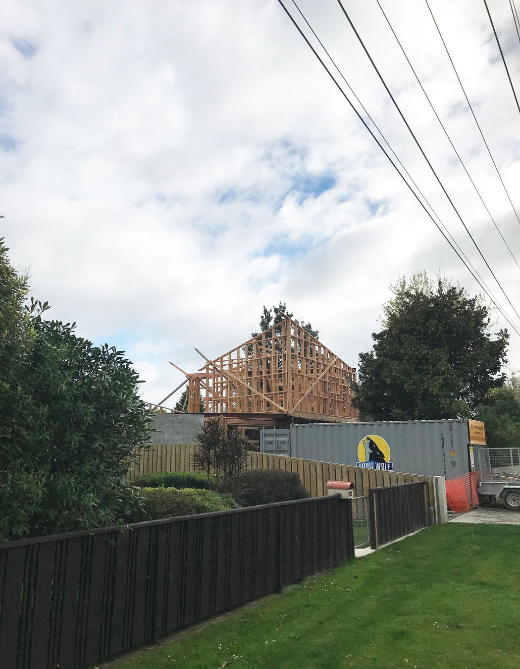 Looking in from the Southern boundary where you can see the blockwall that will frame the carport and the second storey cantilever at the front of the house.