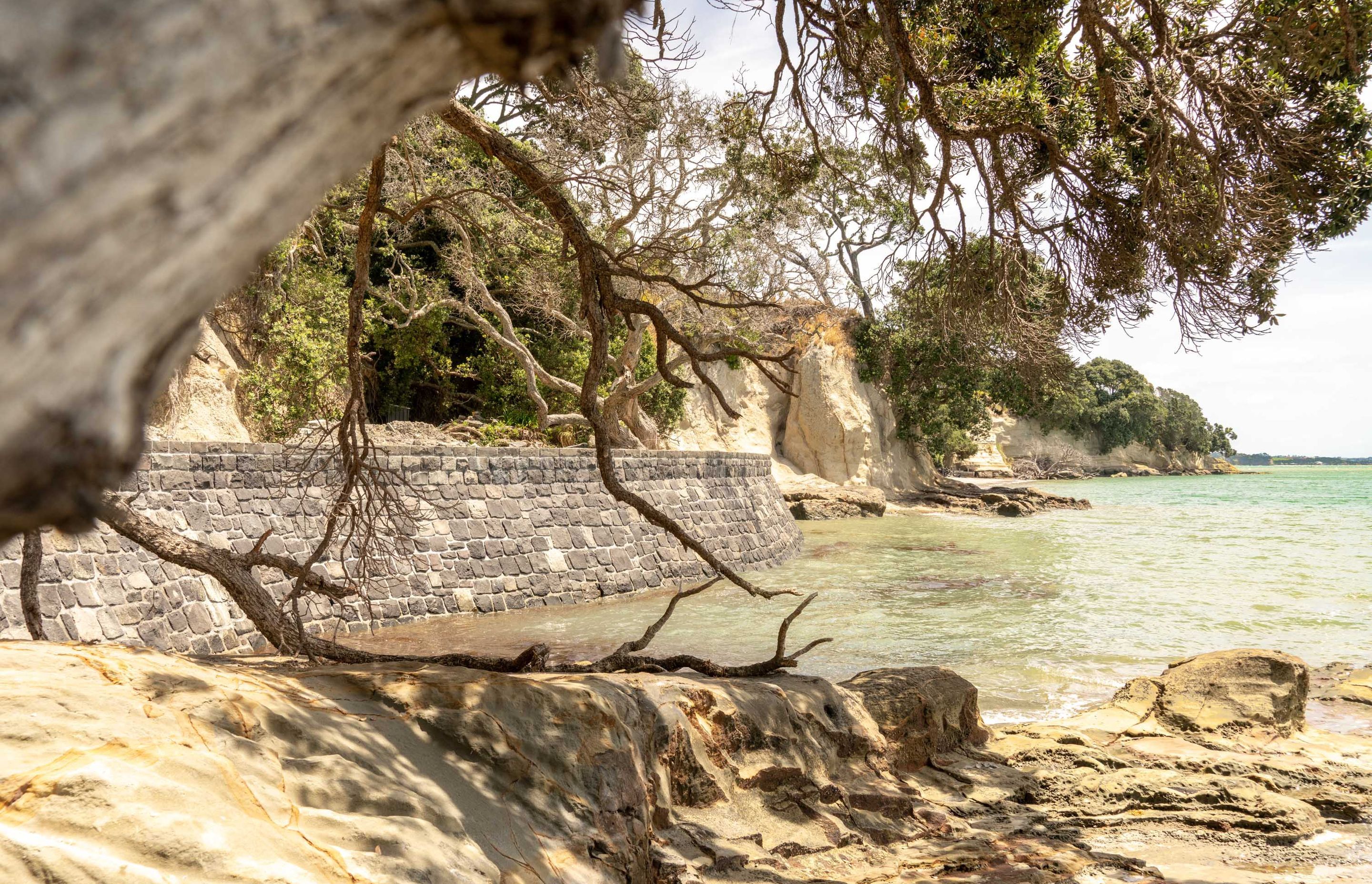 A sea wall at Beachlands, Auckland.