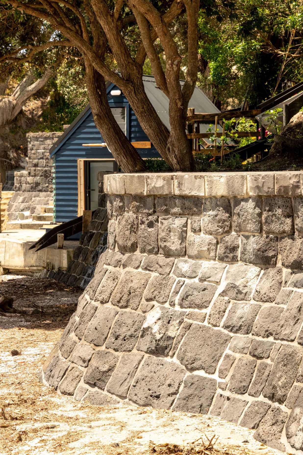 A sea wall surrounding a private property at Beachlands, Auckland.