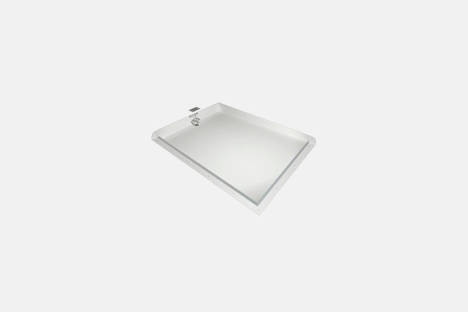 The Atlantis shower tray - featuring a solid and already waterproof construction, integrated waterproofing flanges, factory-fitted glazing channels and discreet channel drain.