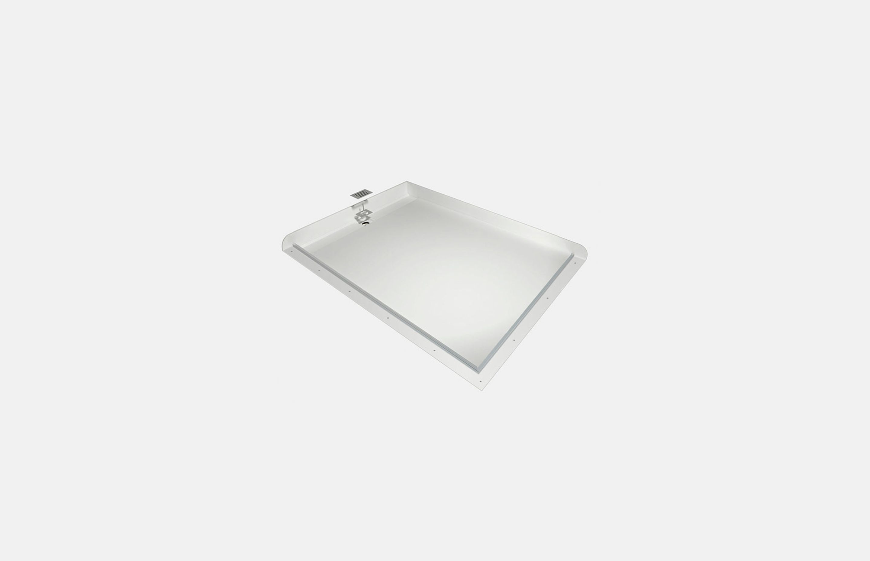 The Atlantis shower tray - featuring a solid and already waterproof construction, integrated waterproofing flanges, factory-fitted glazing channels and discreet channel drain.
