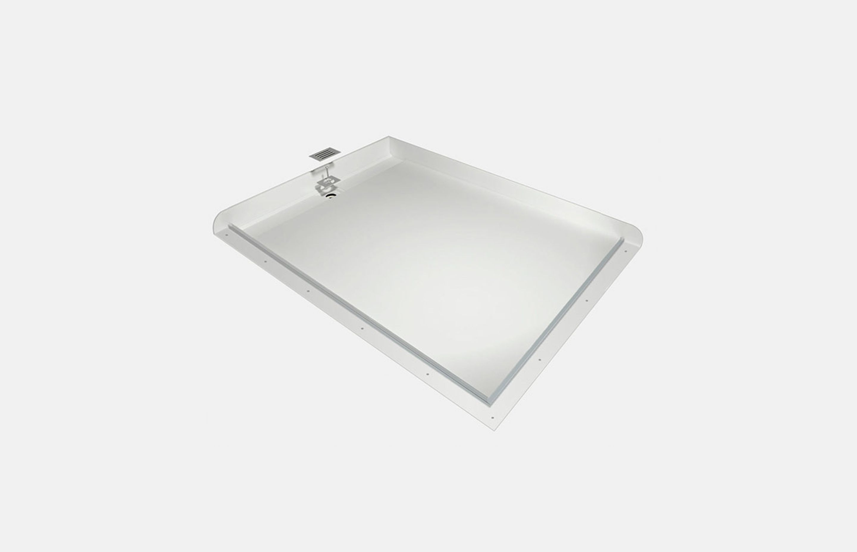 The Atlantis shower tray - featuring a solid and already waterproof construction, integrated waterproofing flanges, factory-fitted glazing channels and discreet channel drain.