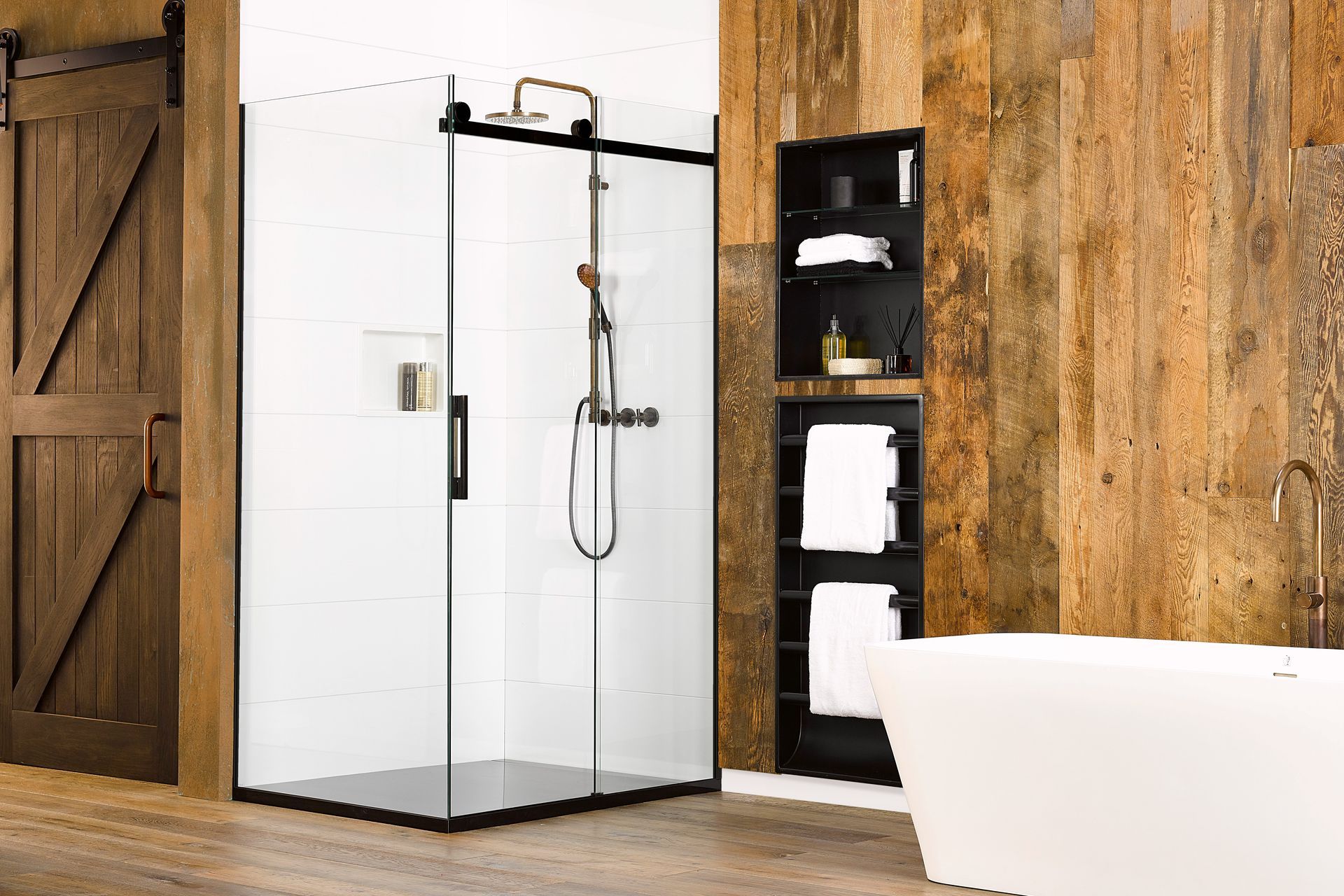 The Linea Quattro System with Ellure Tile Look Walls