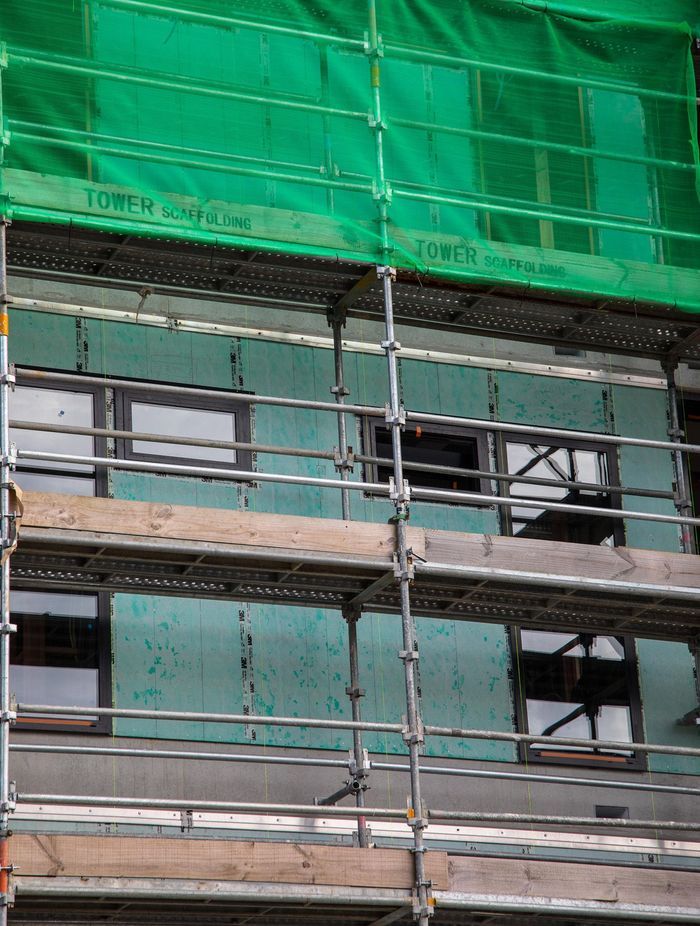The 9mm RAB Board was used on the street-facing walls of the Sargeson Apartments.