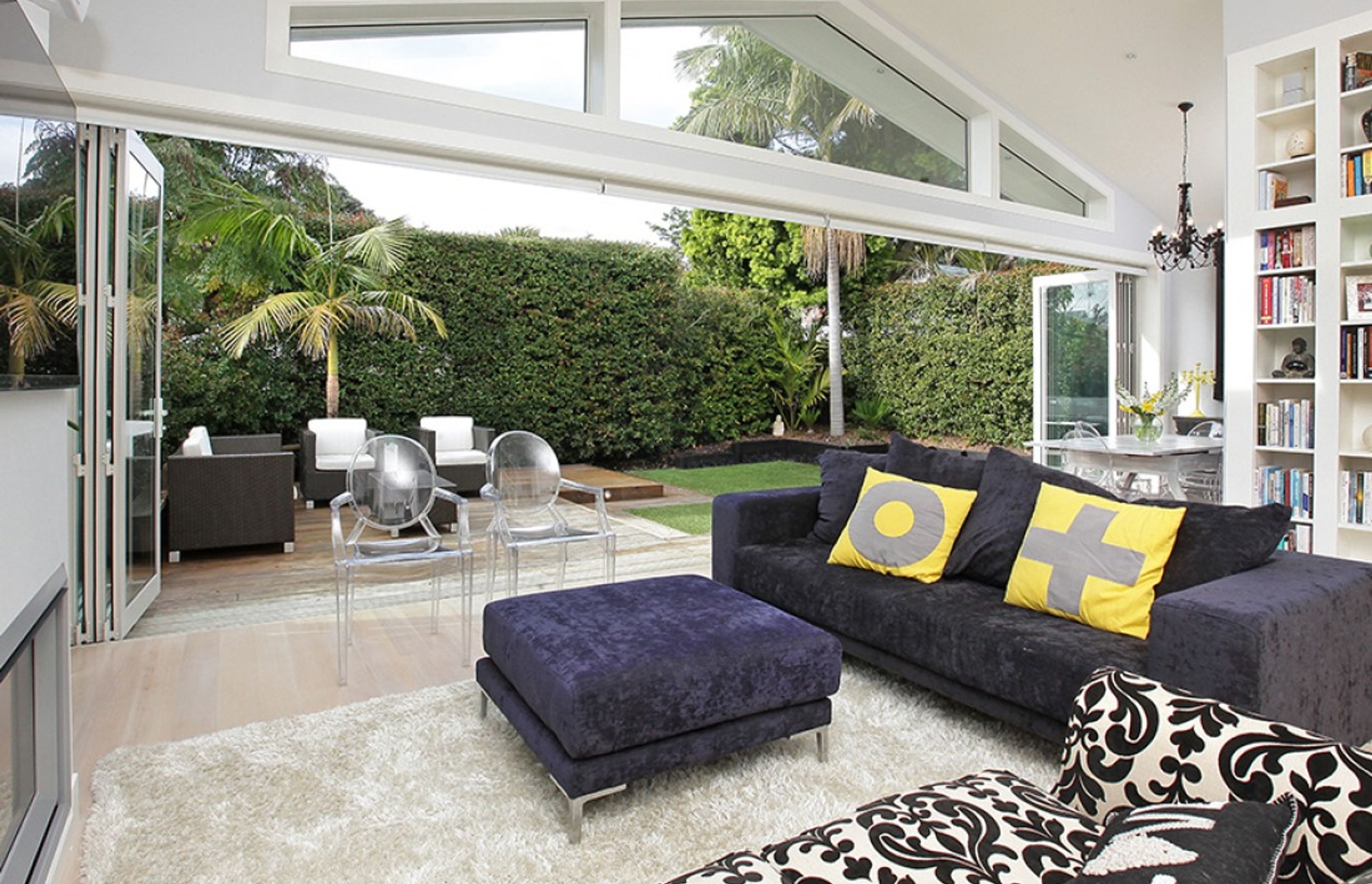 Biparting Bifold Doors with Raked Overlight Windows