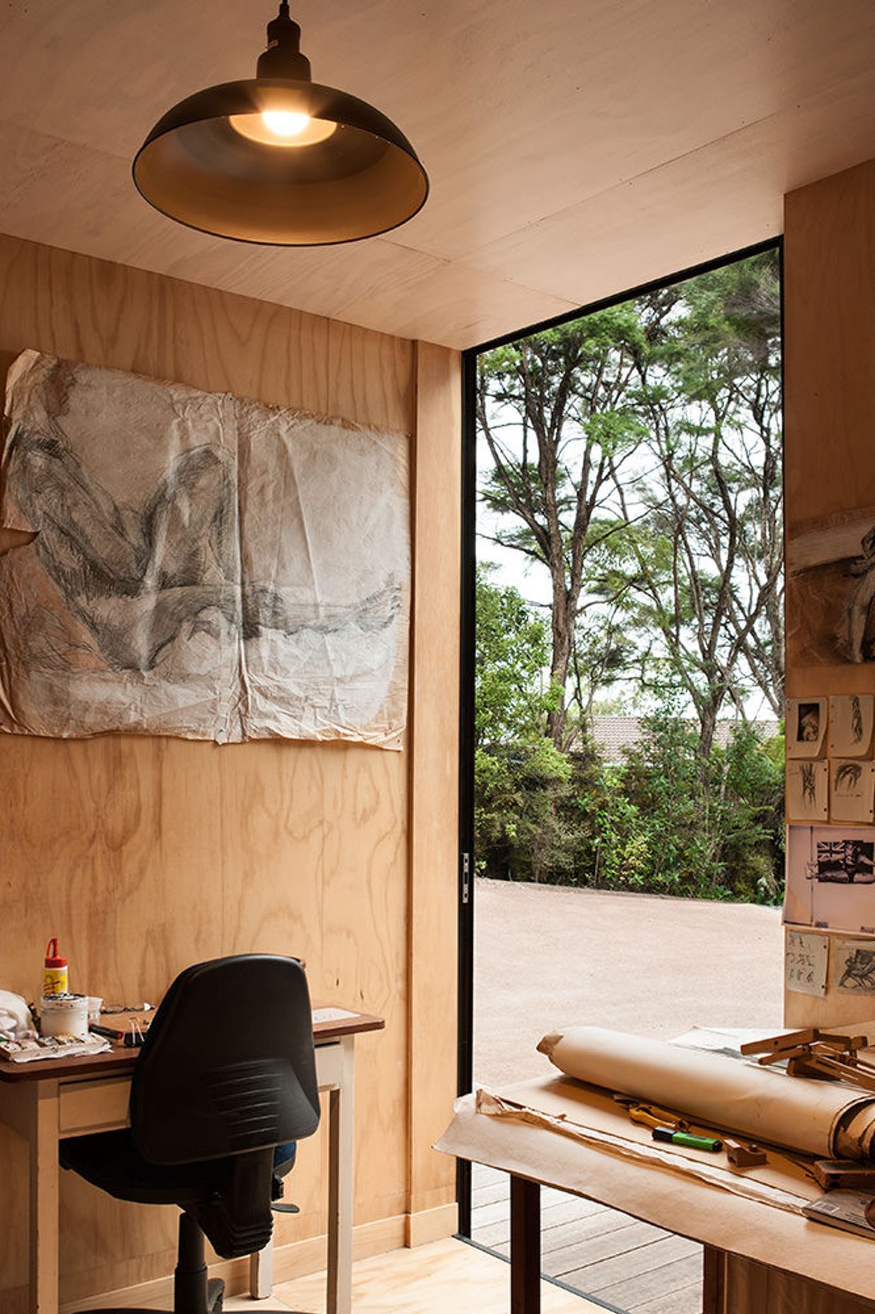 The artist's studio in Red House, Titirangi.