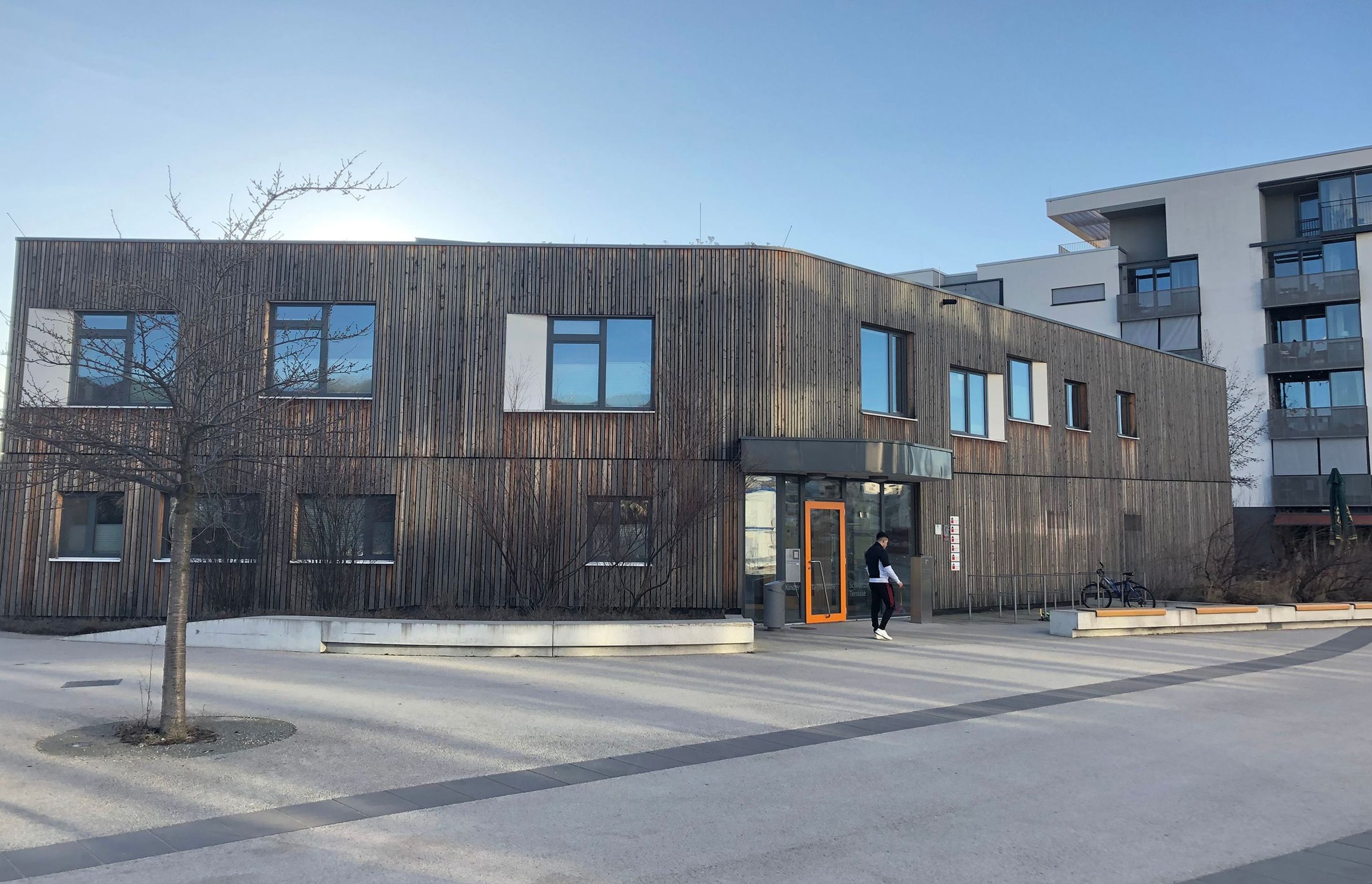 A timber-clad nursery school in the Barnstadt urban development in Heidelberg, Germany, which includes apartments, cafes, schools, offices all constructed to ‘passive house’ standard.