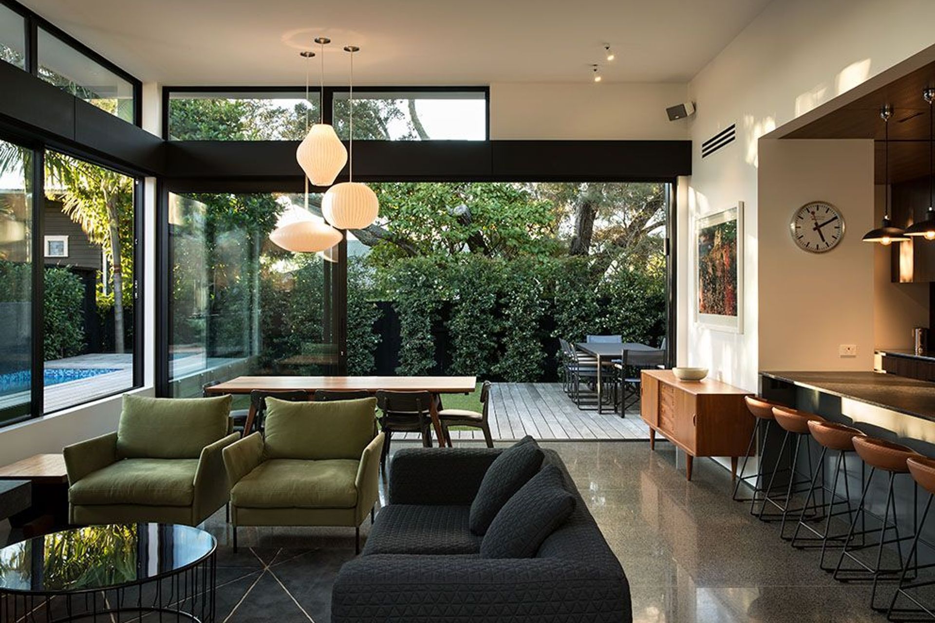 Grey Lynn renovation. The new pavilion is light, airy and opens directly out to the outside.