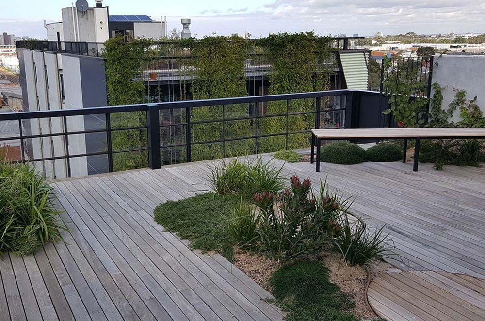 The community roof garden NIghtingale 1 Housing, Melbourne.
