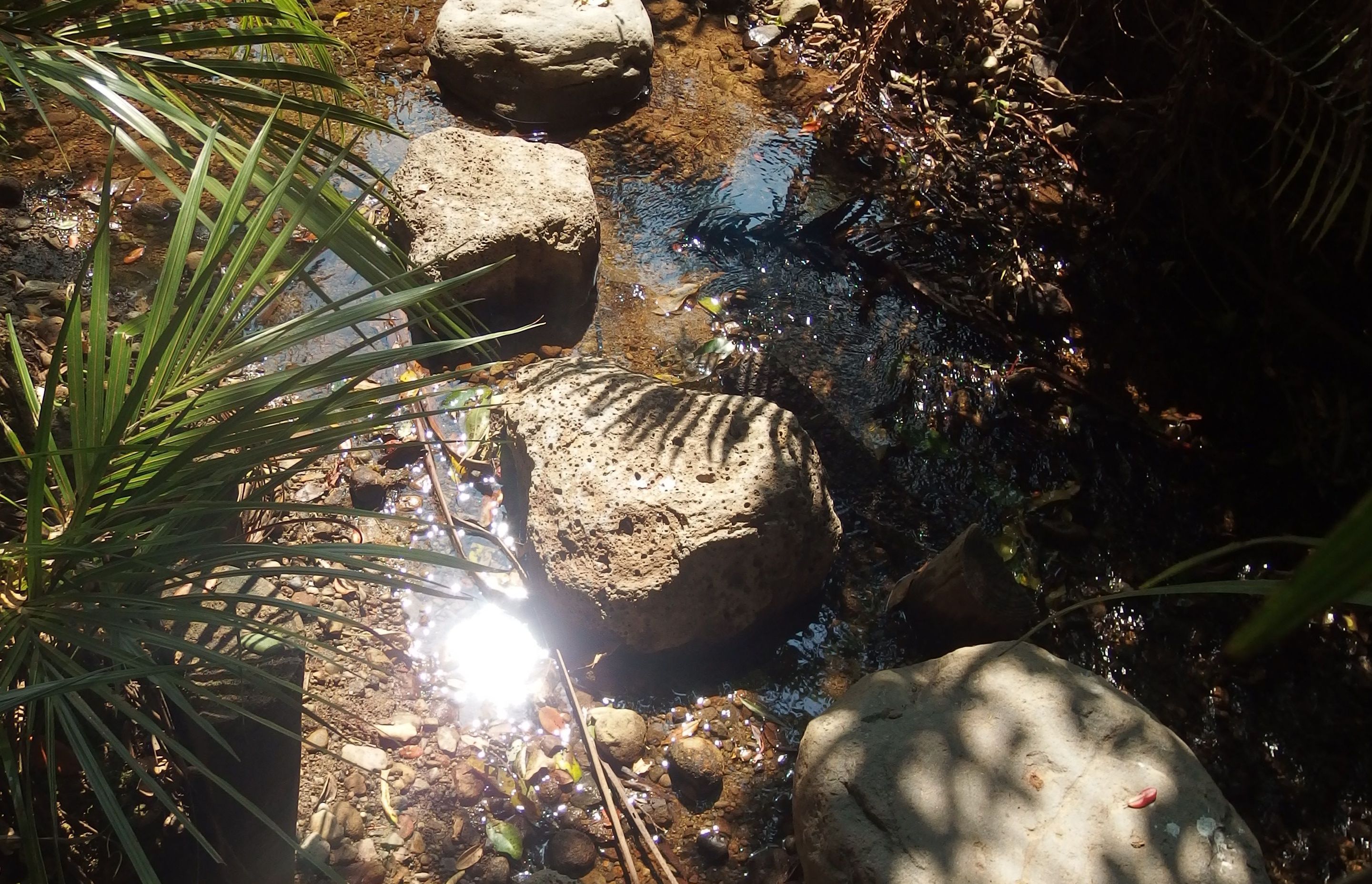 A derelict stream bridge was replaced with a simple crossing of natural boulders