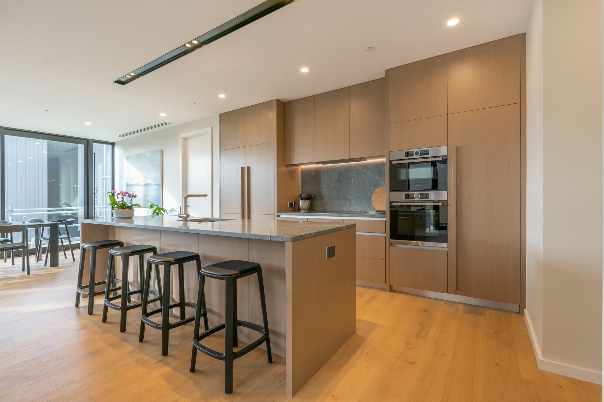 The interior material palette of the apartments is driven by a connection to the idea of Mission Bay and Kohimarama being beachside communities.  All kitchen cabinetry featured by Sharp and Page.  
