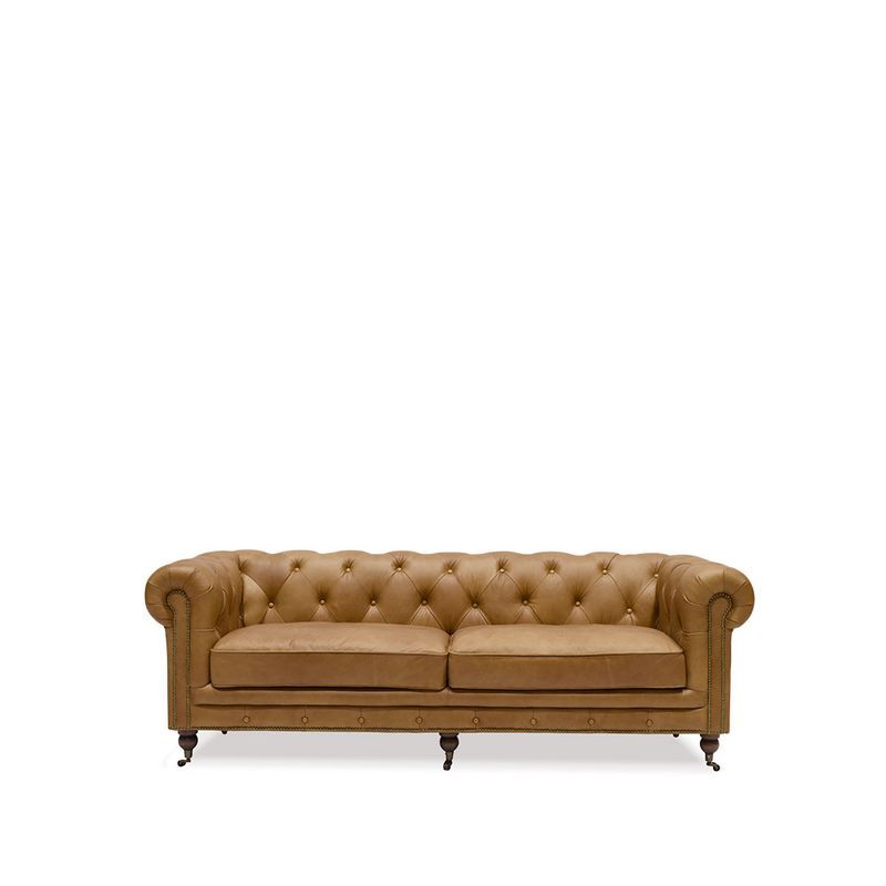 Stanhope Italian Leather Chesterfield - 3 Seater Camel