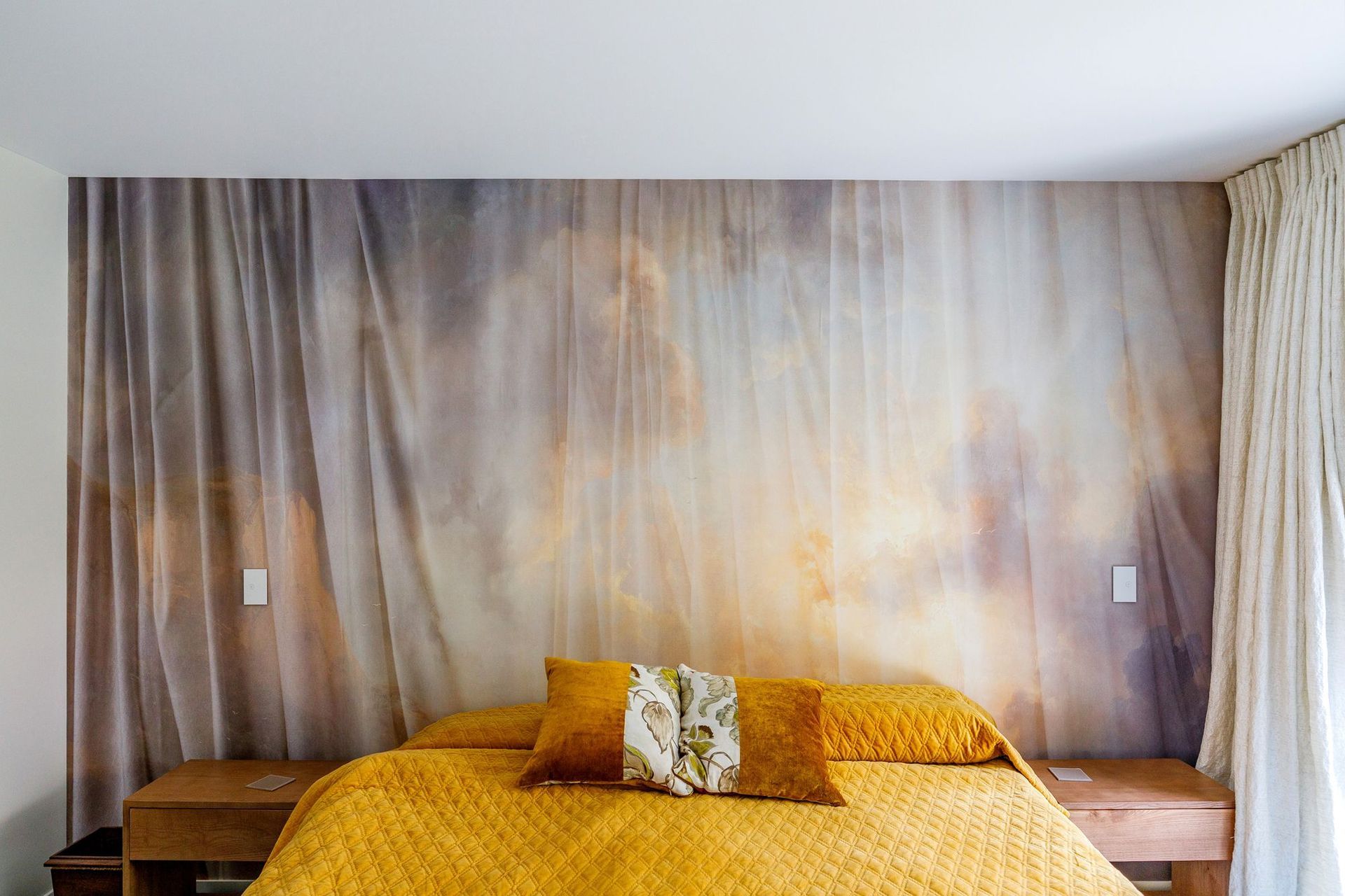 The wallpaper print is called Heavenly Drapes and it does create a backdrop that is restful, yet inspirational.