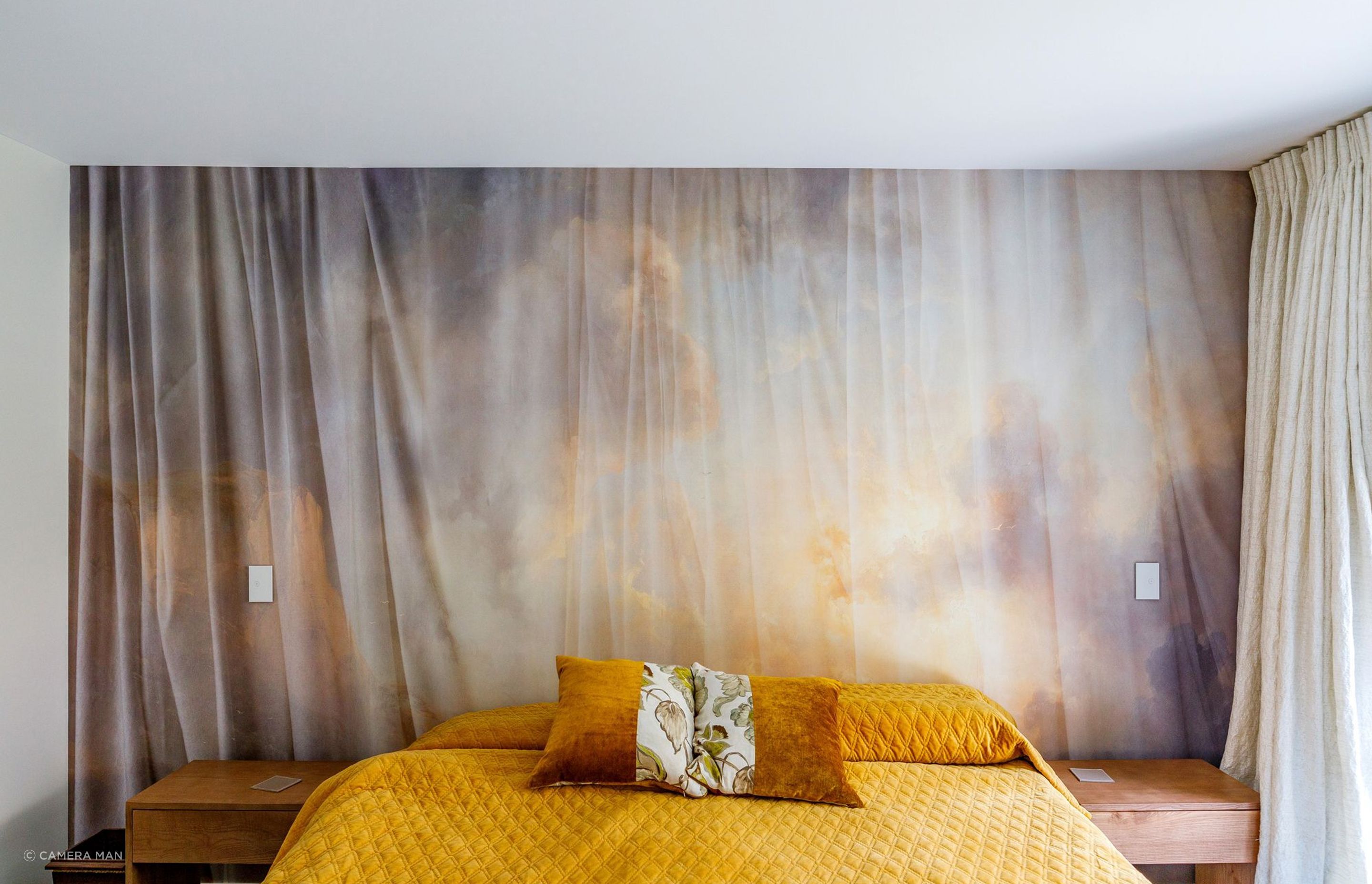 The wallpaper print is called Heavenly Drapes and it does create a backdrop that is restful, yet inspirational.