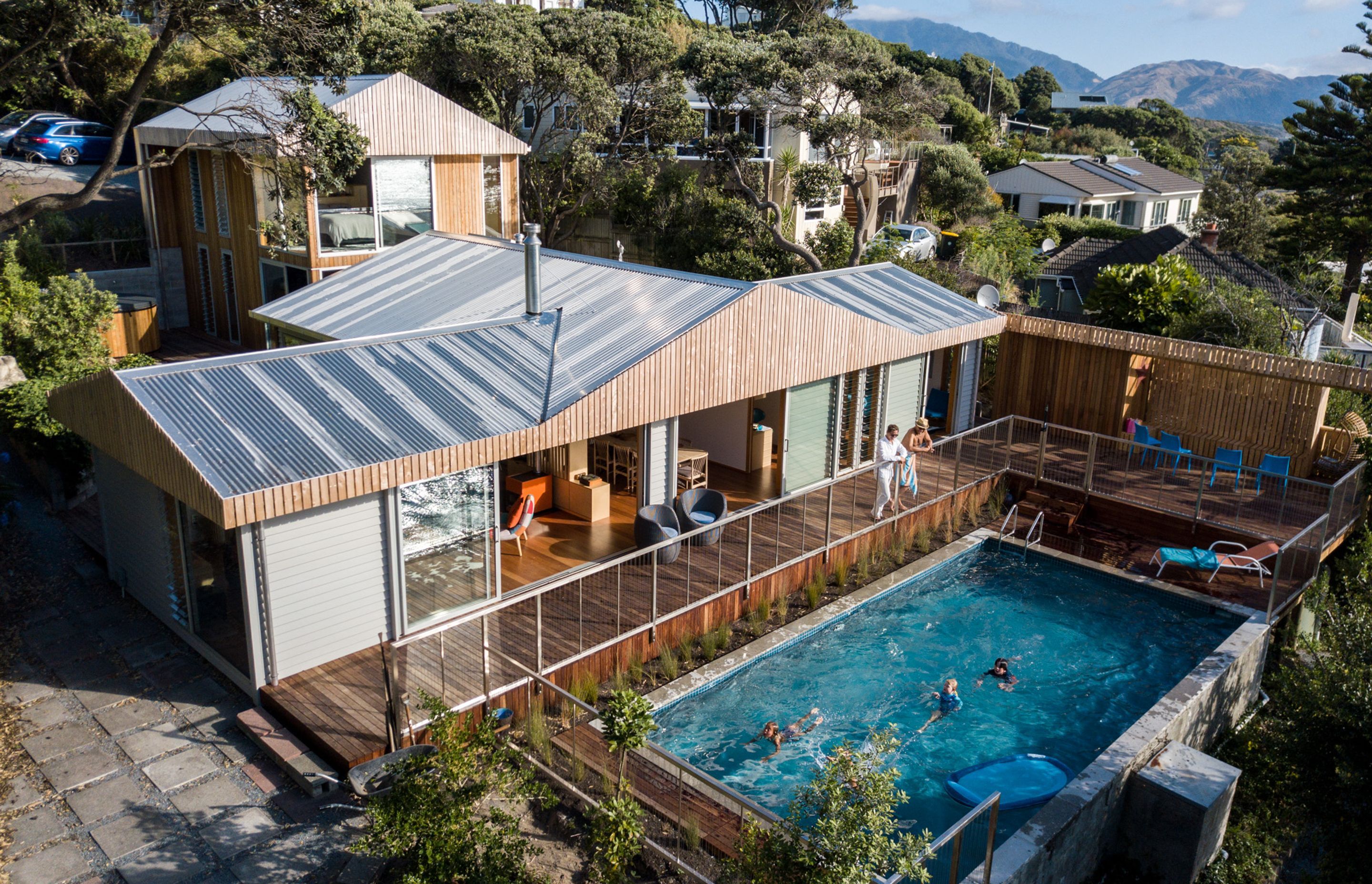 The original 1940s cottage has been stripped back and enlarged and a two-story extension added, transforming the 85m2 cottage into a 235m2 family home.