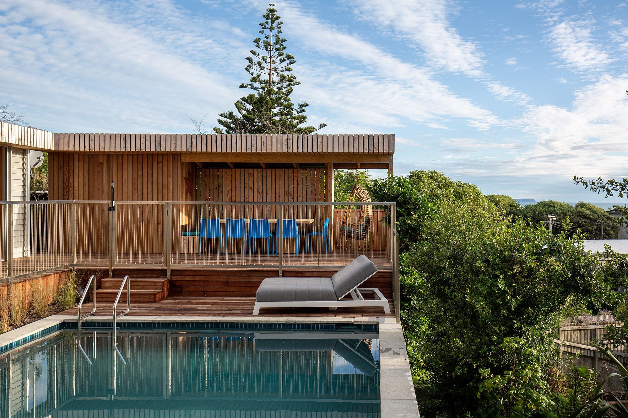 A covered pavilion adds another sheltered outdoor area.