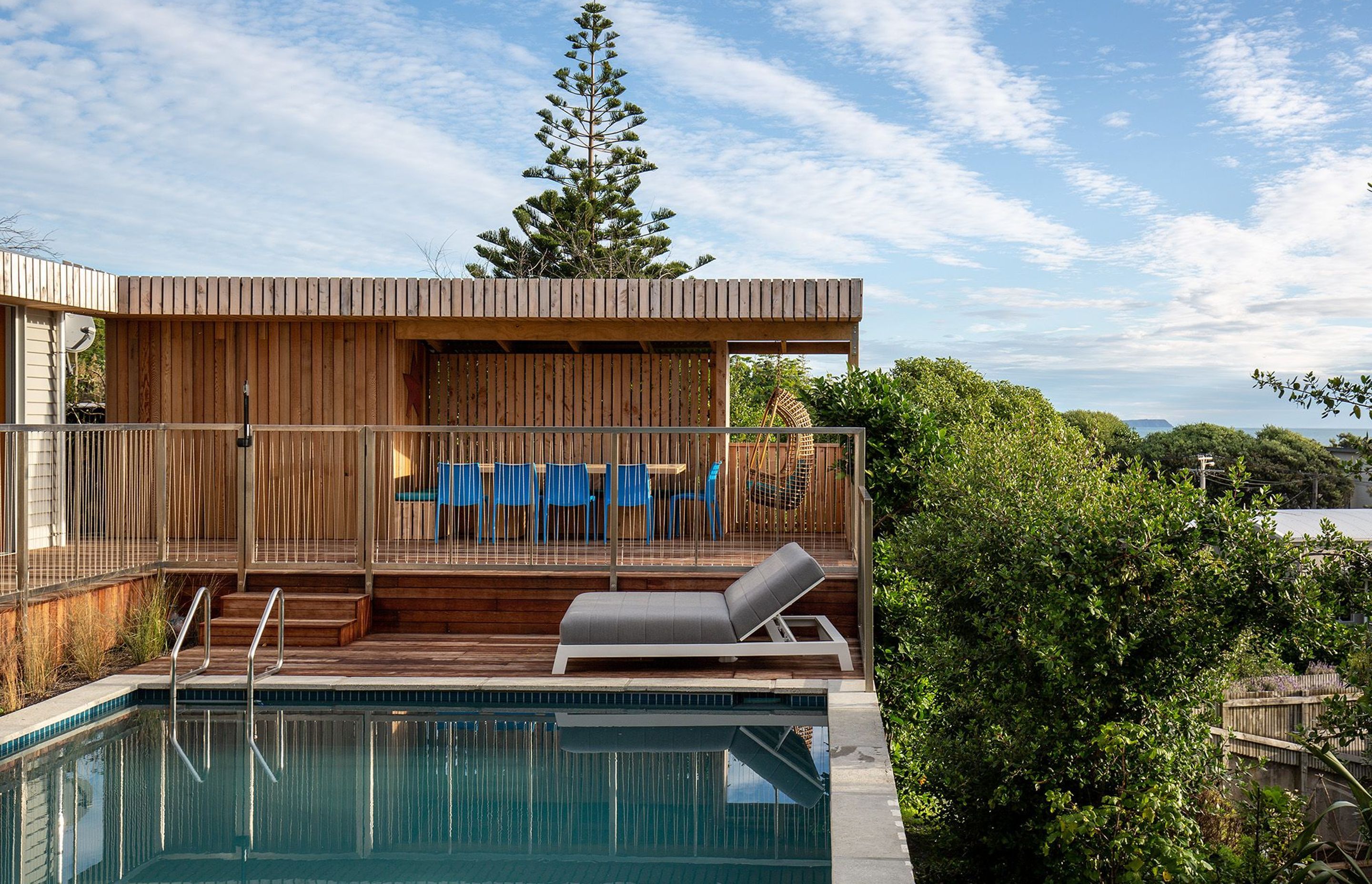 A covered pavilion adds another sheltered outdoor area.