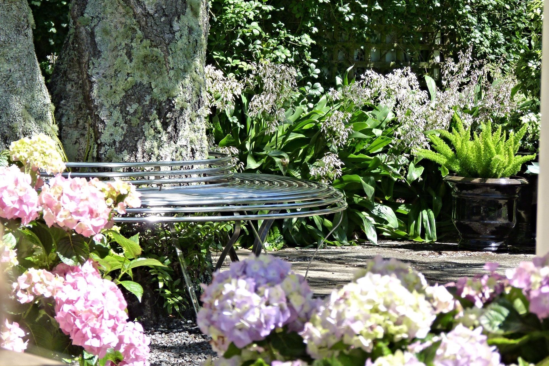 Custom designed stainless steel tree seat.