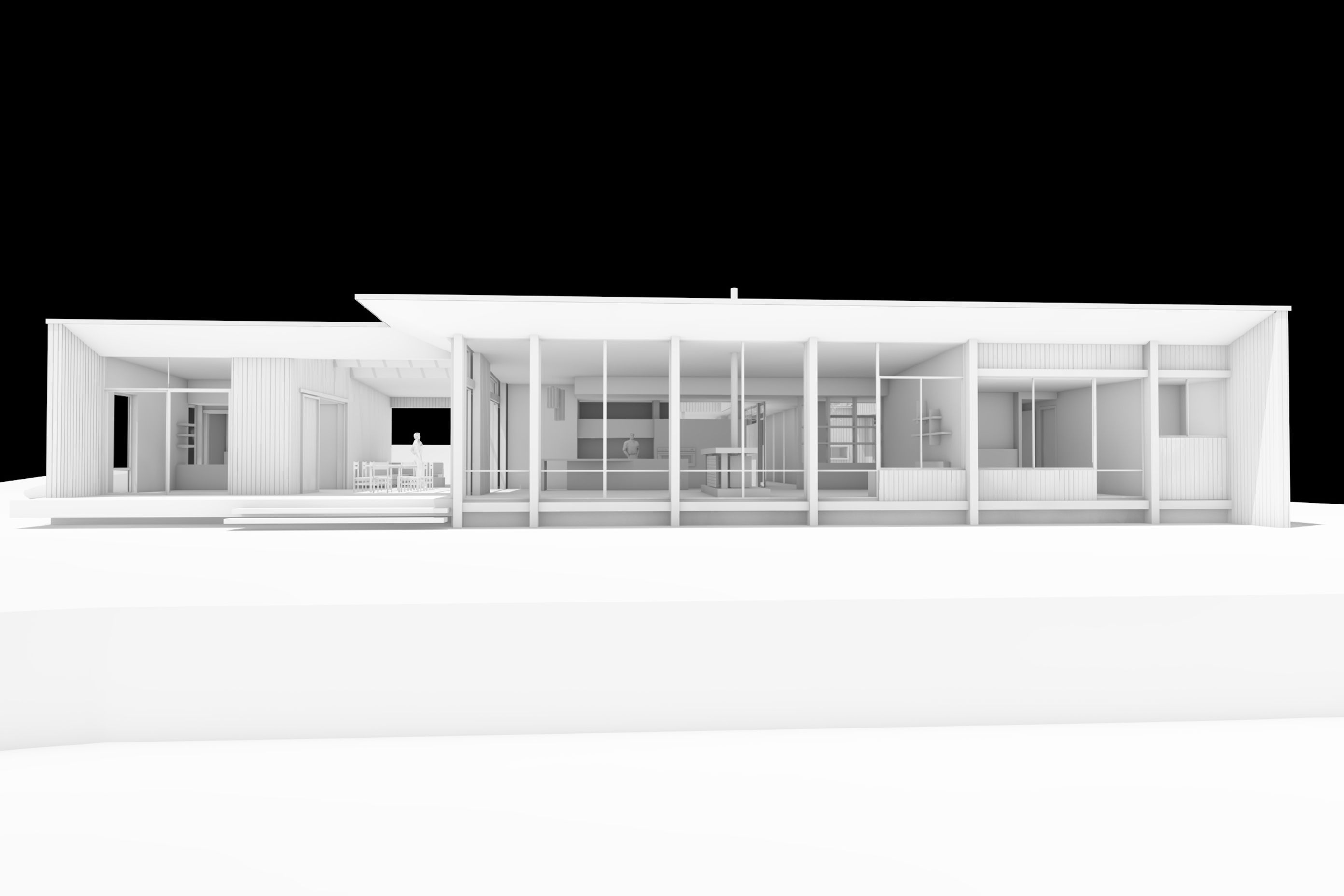 A computer-generated model of the rear elevation.
