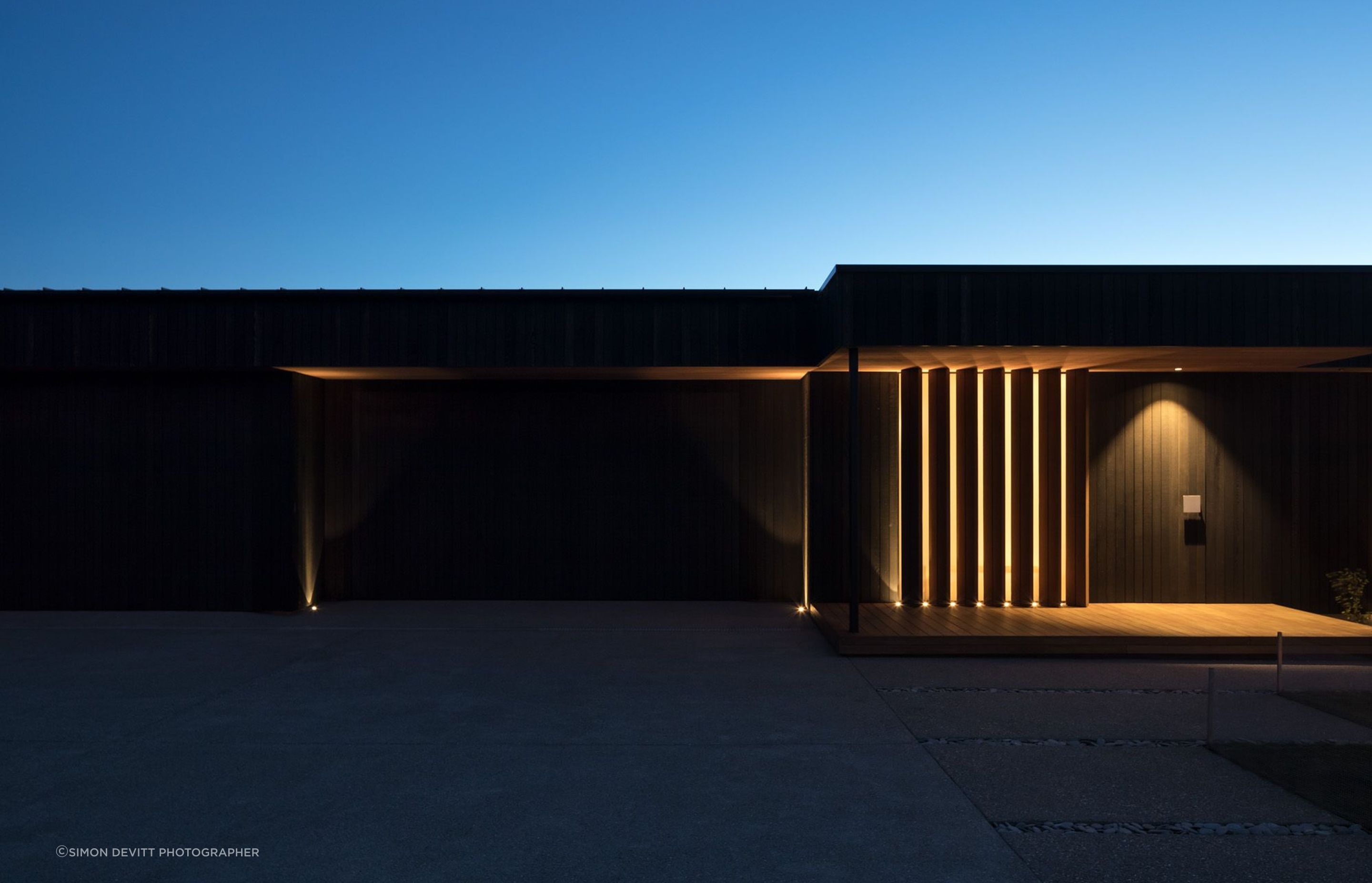Night shot of the front entrance.