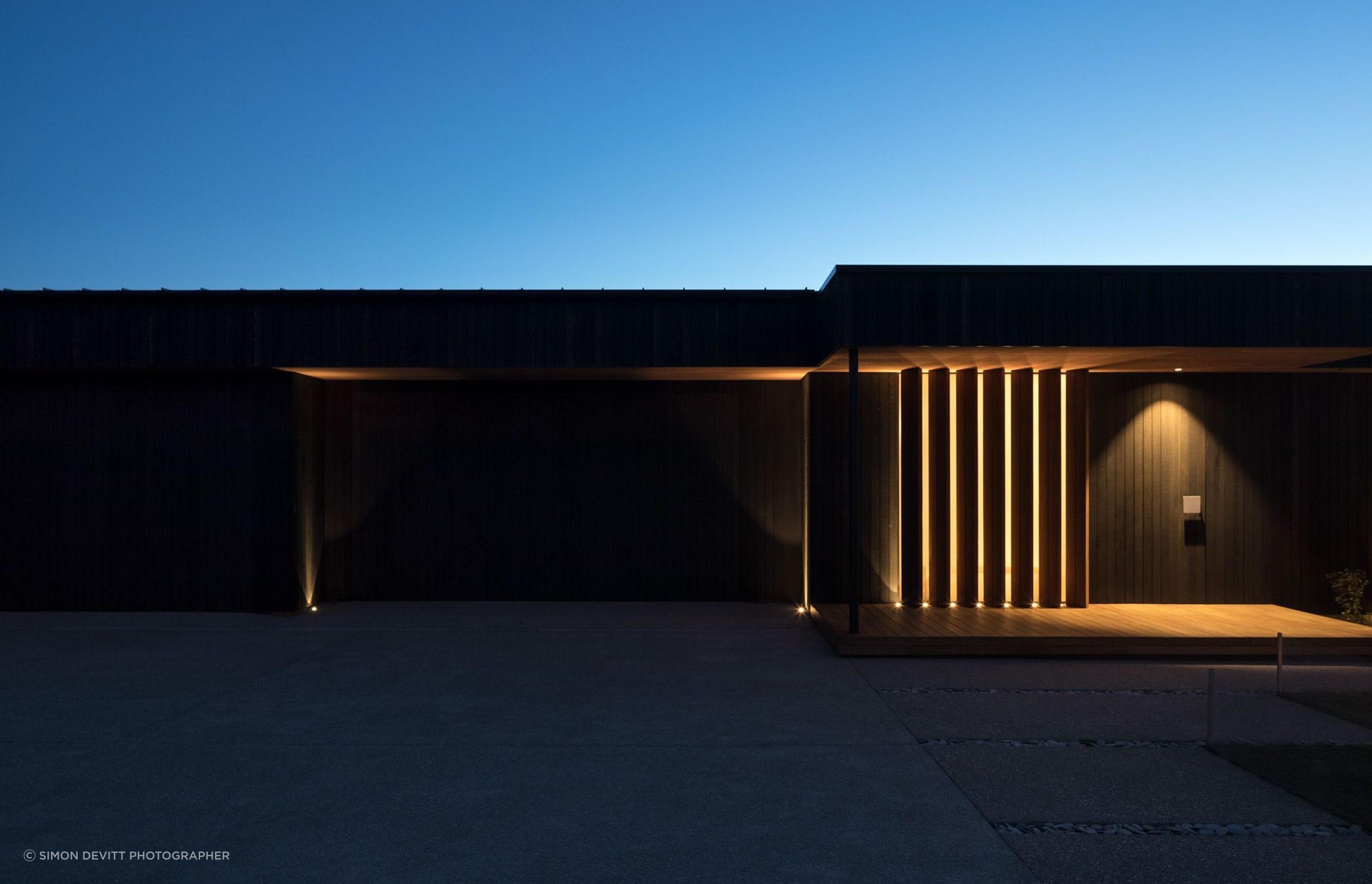 Night shot of the front entrance.