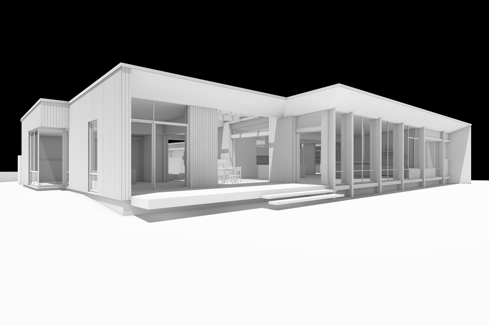 A computer-generated model of the rear elevation.