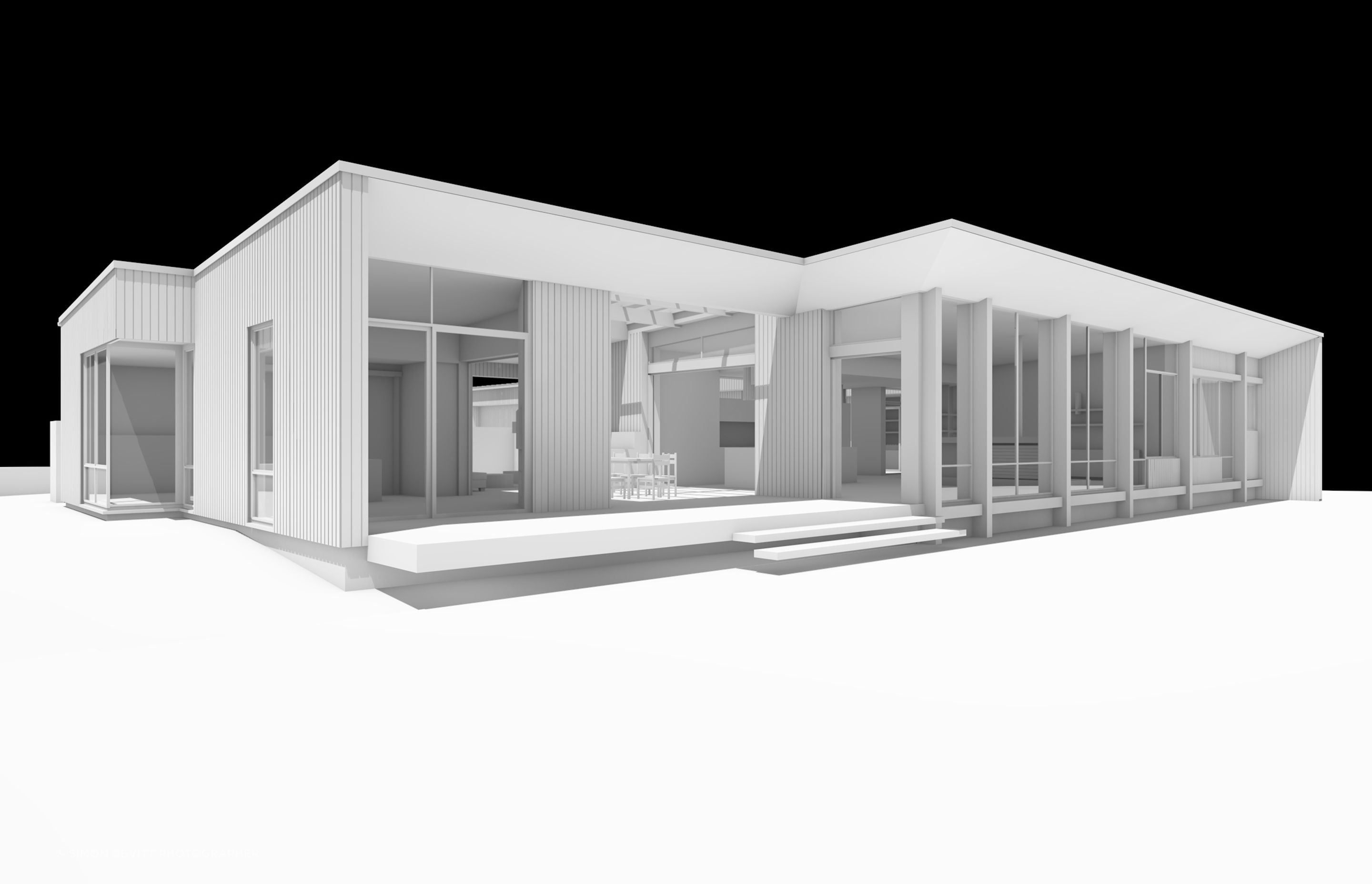 A computer-generated model of the rear elevation.