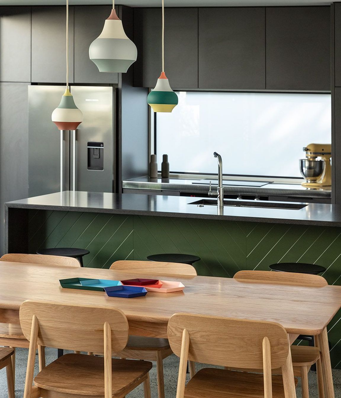A 'seaweed green' island is a nod to Auckland's coastal location on the isthmus.