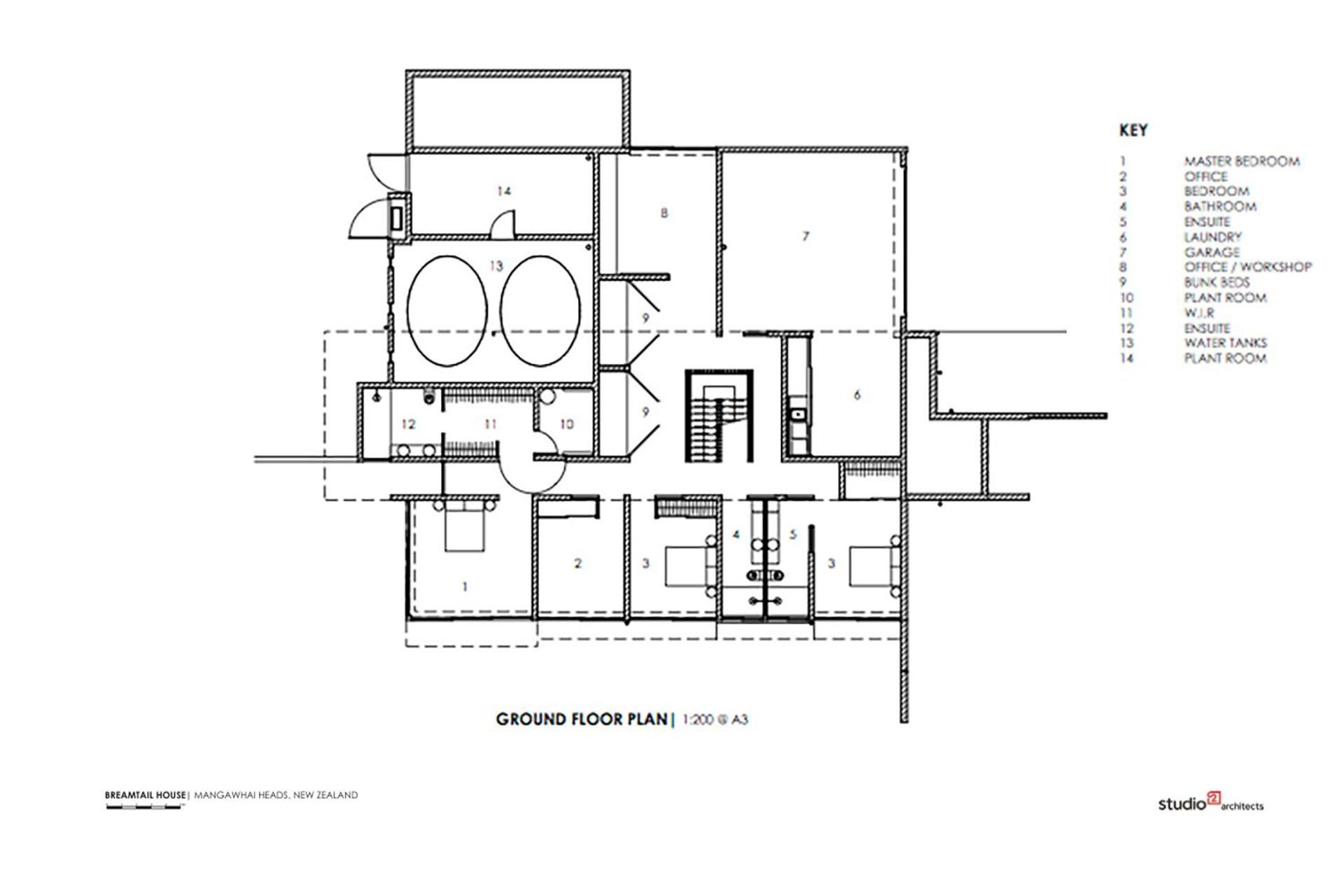 Breamtail House ground-floor plan by Studio2 Architects.