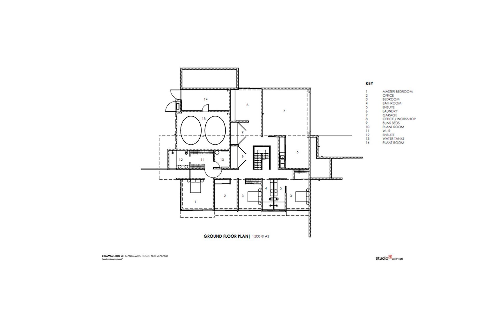 Breamtail House ground-floor plan by Studio2 Architects.