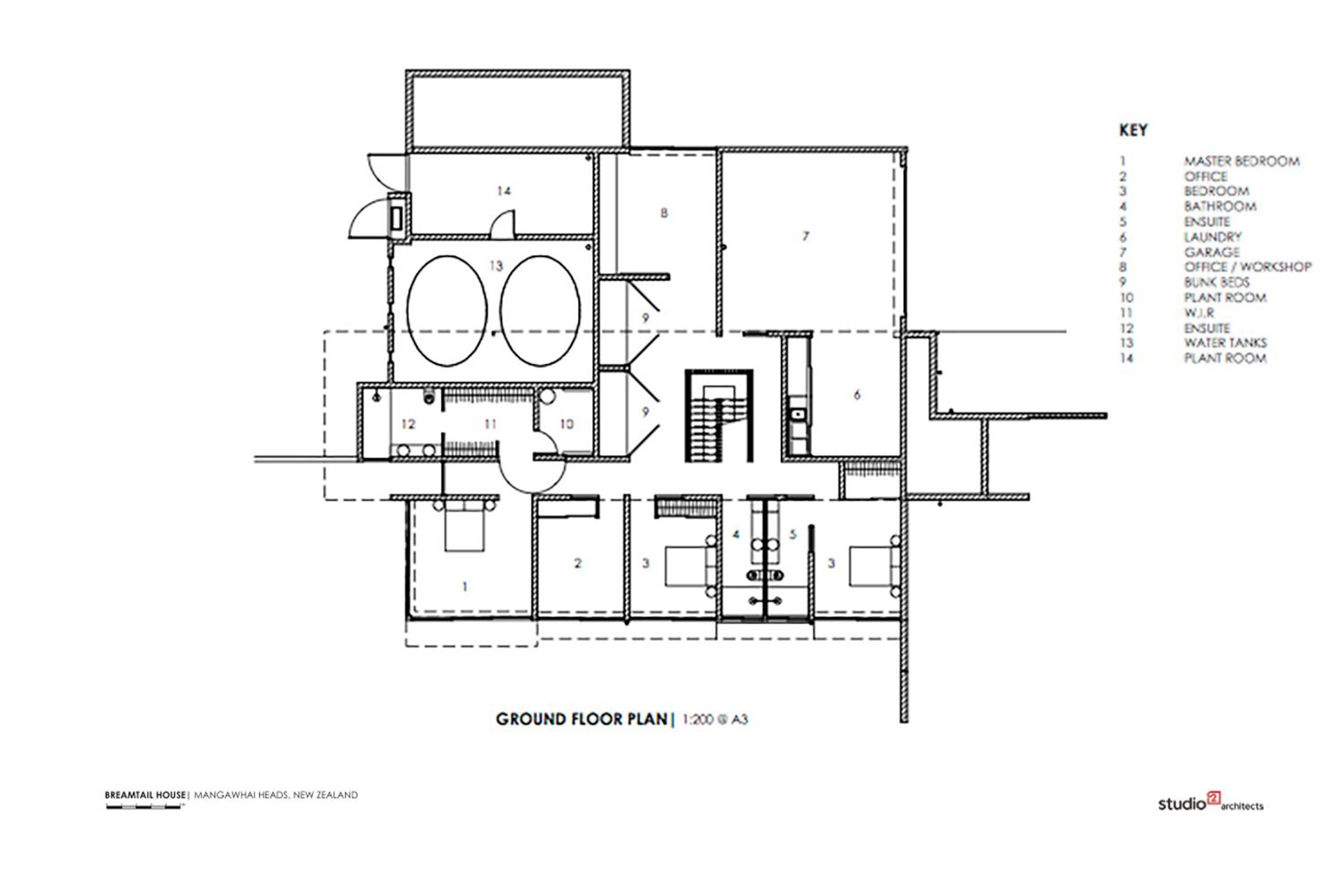 Breamtail House ground-floor plan by Studio2 Architects.