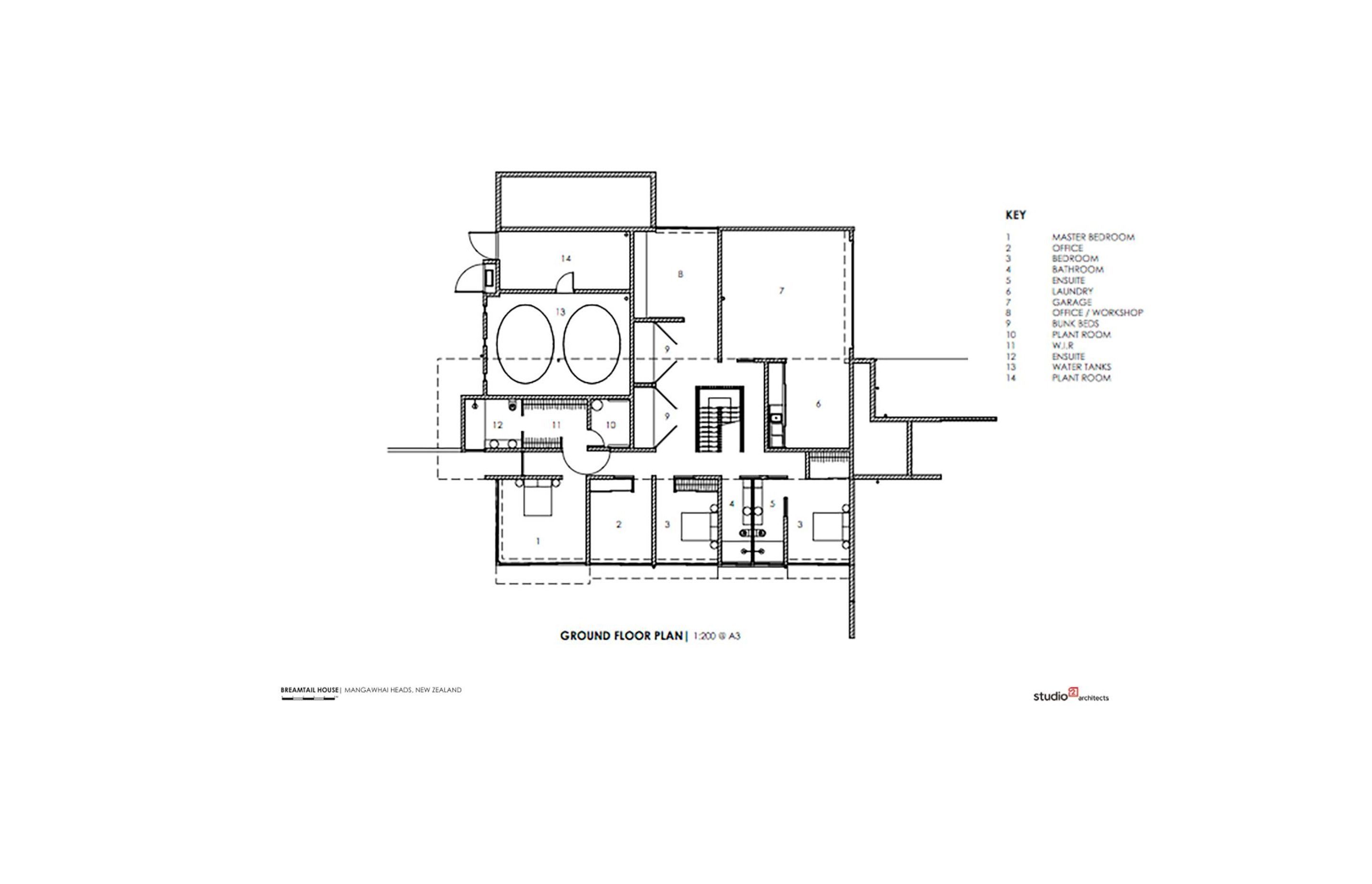 Breamtail House ground-floor plan by Studio2 Architects.