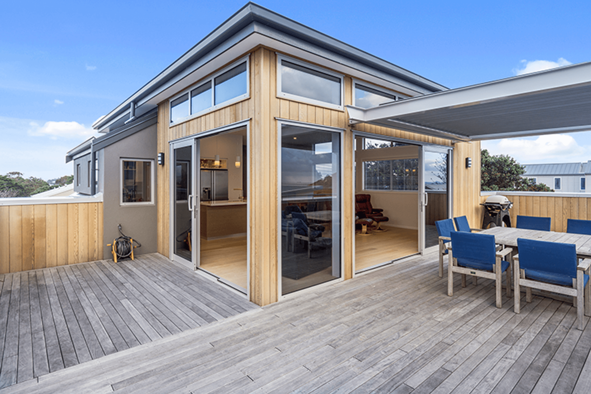 Outdoor living and dining flows easily inside and out. 