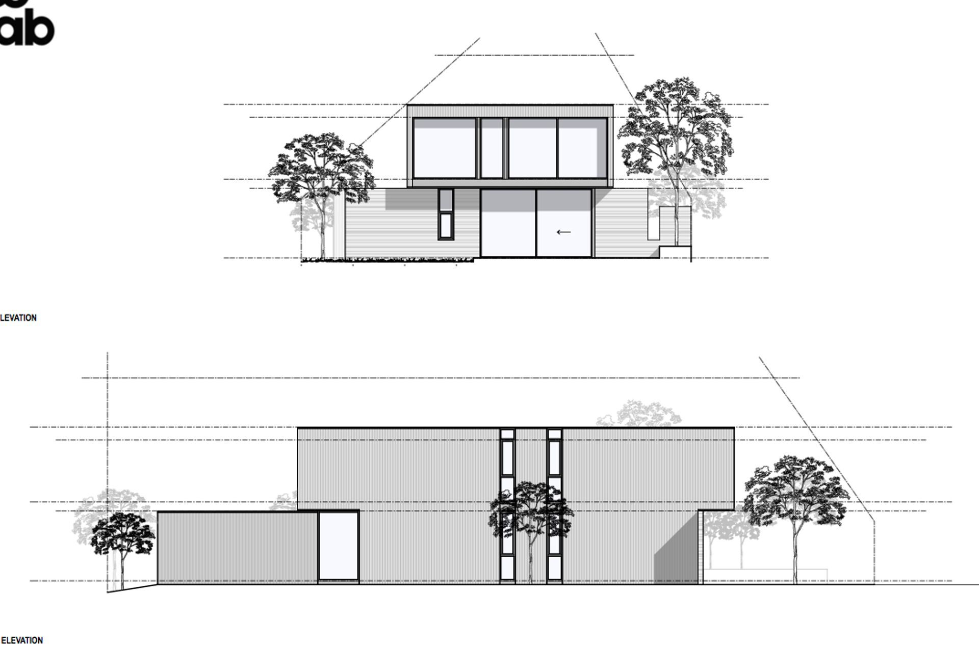 East and south elevations of Churchill House by CoLab Architecture.