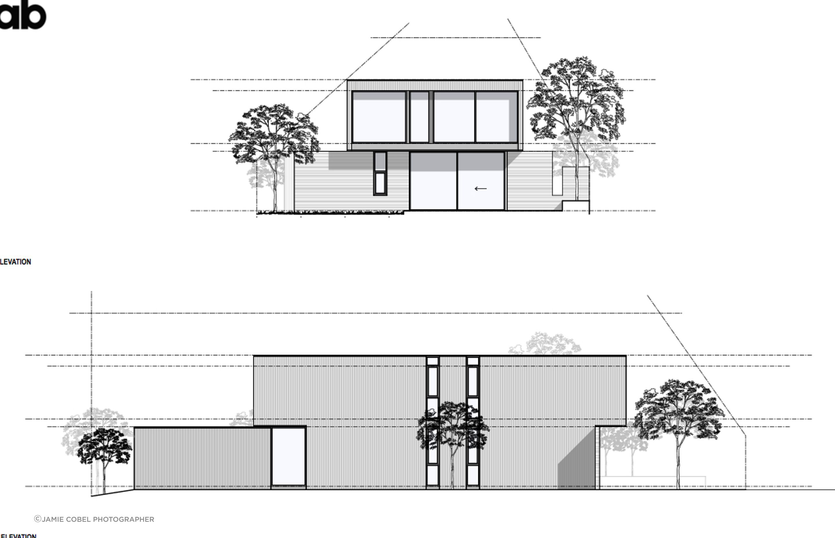East and south elevations of Churchill House by CoLab Architecture.
