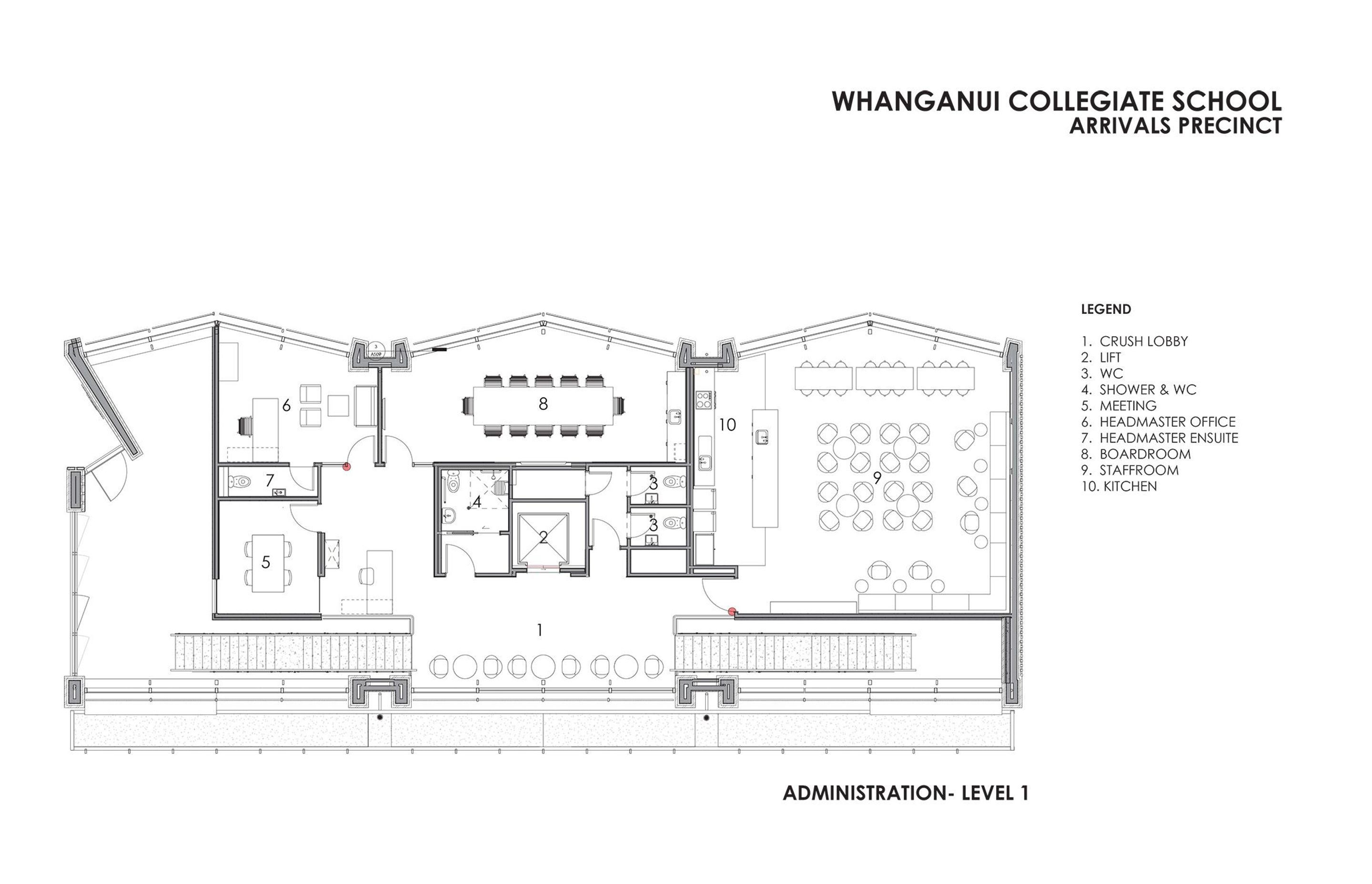 Administration and arrivals' precinct: floor plan by RTA Studio.
