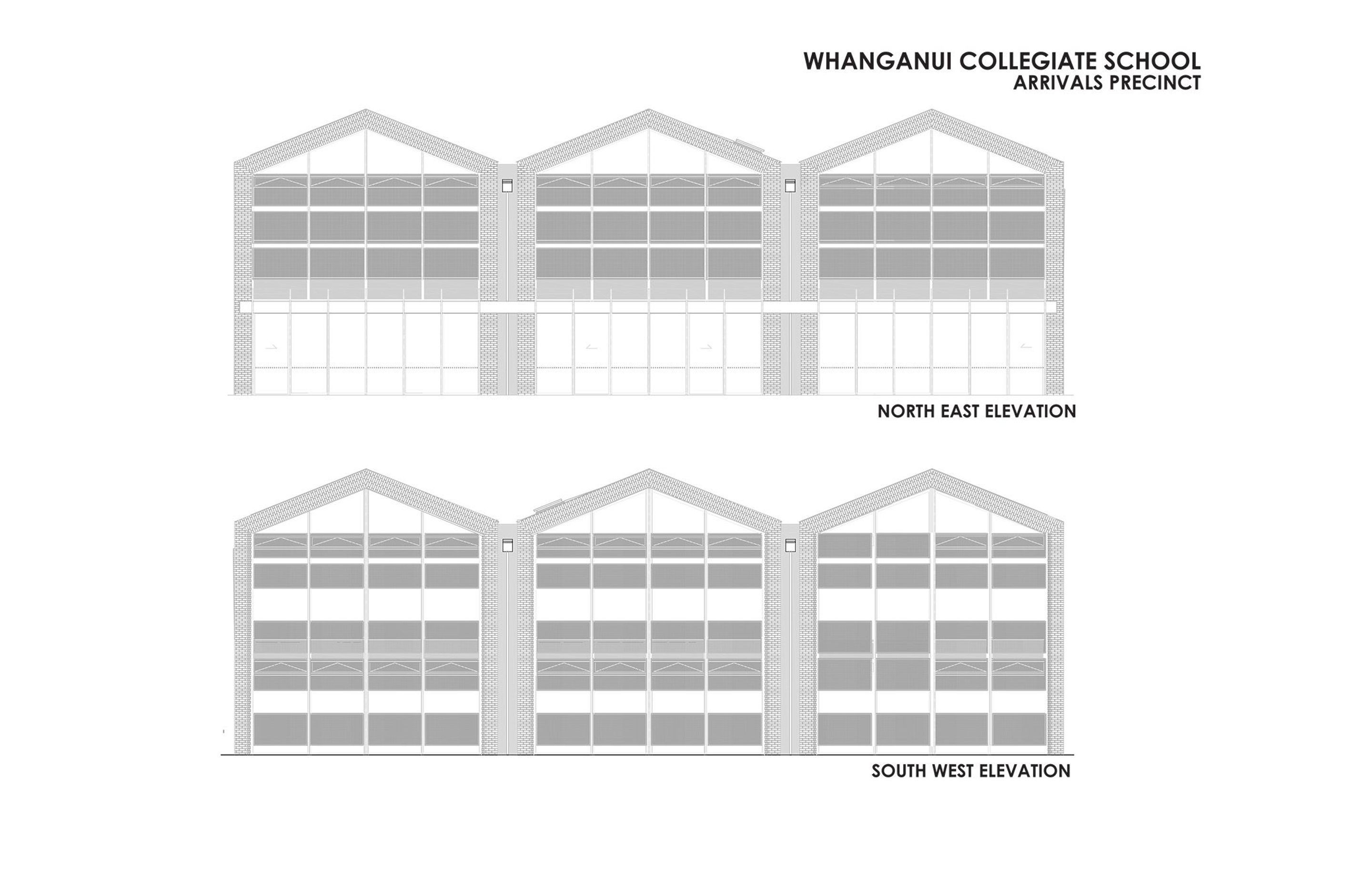 Arrivals Precinct: north-east and south-west elevations by RTA Studio.