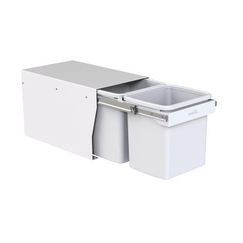 Compact Bin Storage - 2 x 15 Litre Buckets Floor Mounted - Handle Pull