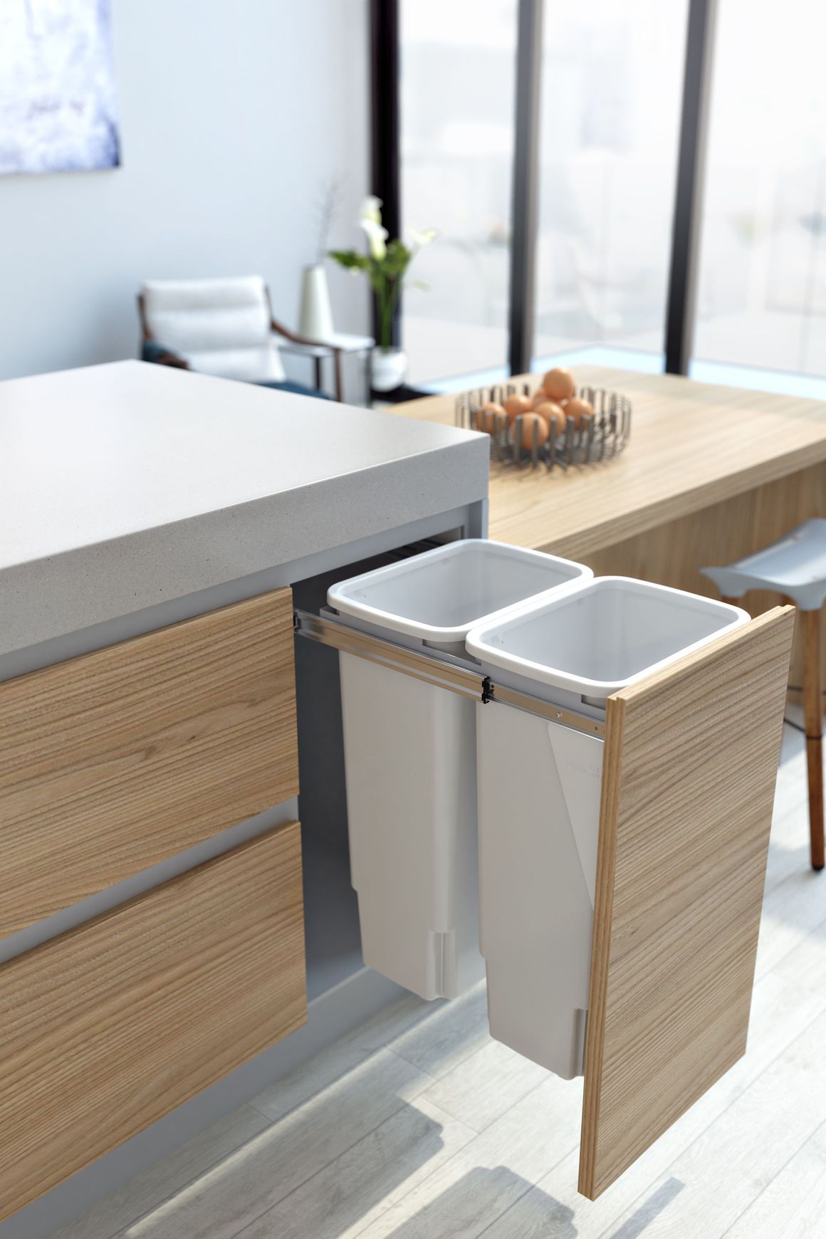 Compact Bin Storage - 2 x 35 Litre Bucket - Door Pull