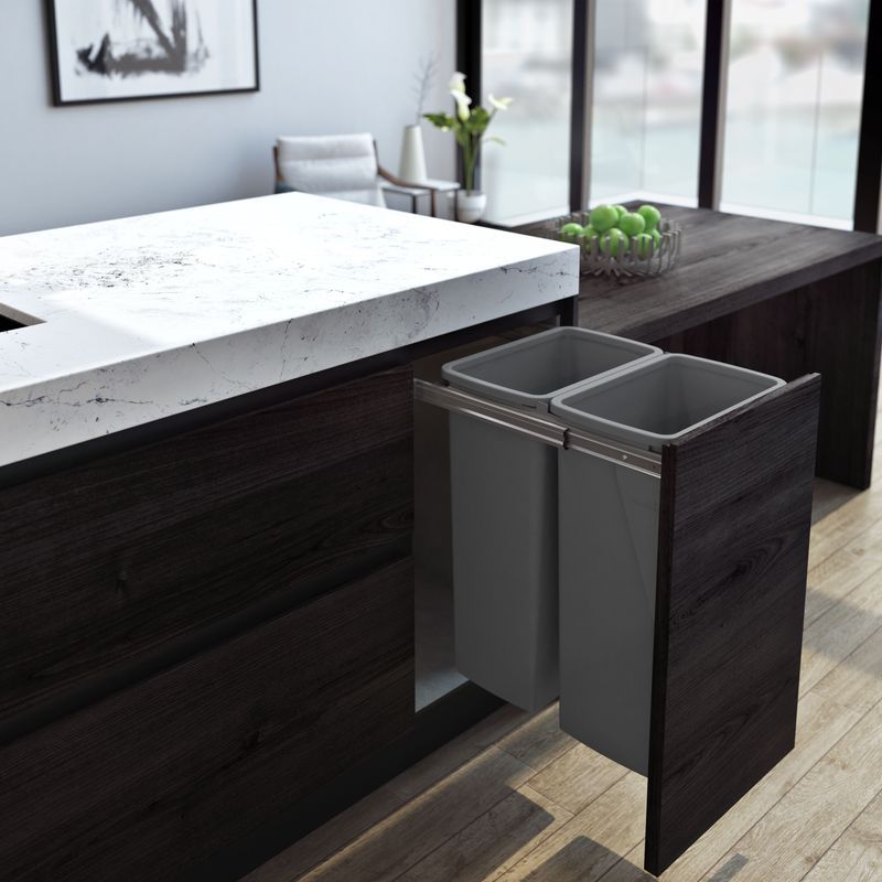 Compact Bin Storage - 2 x 40 Litre Buckets - Cinder - Door Pull