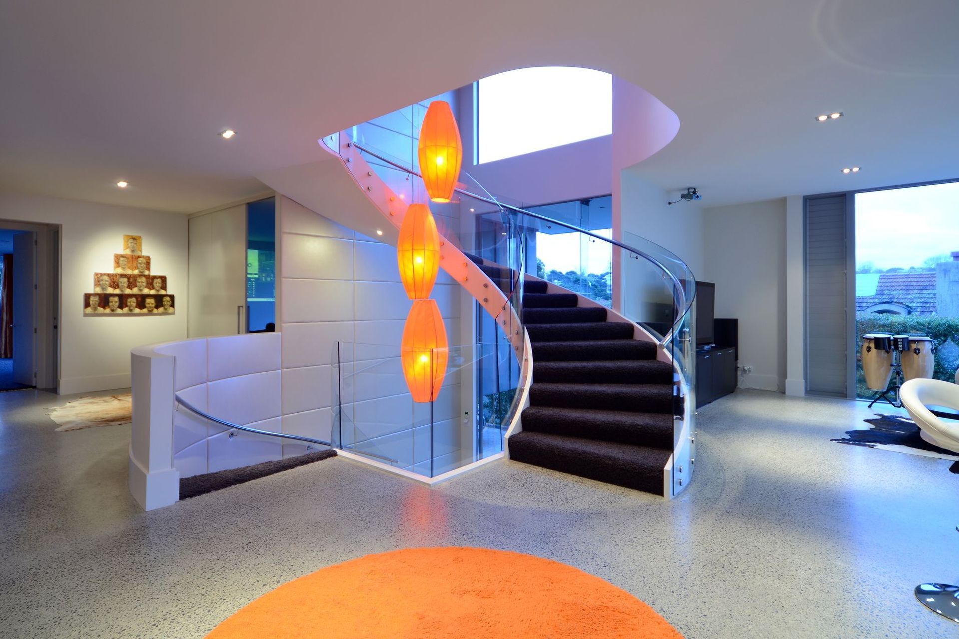 Upholstered panels line the walls to soften the accoustics.