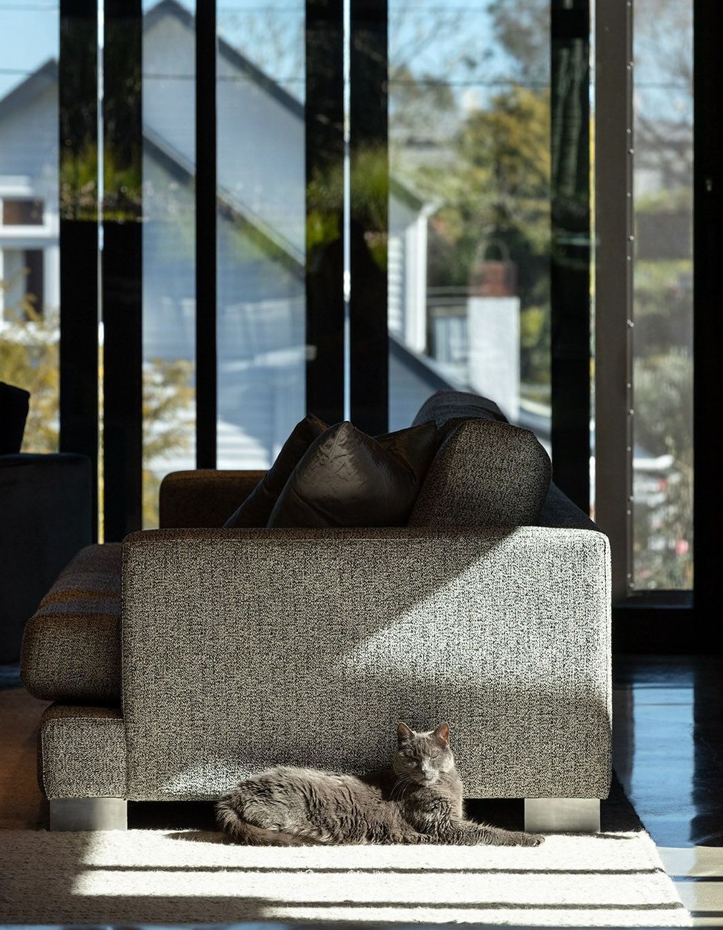 The ultimate modernity of this home contrasts with the otherwise traditional vernacular of the streetscape.