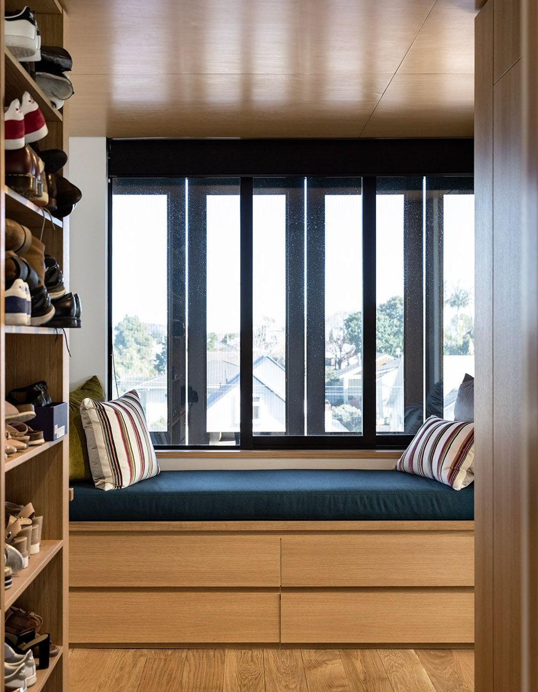 In the master suite, the bed is oriented towards the morning sun, while the ensuite captures the setting sun.
