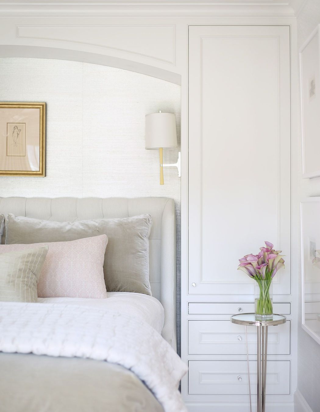 Millwork, molding and bedding.  Interiors by Lisa Tharp.