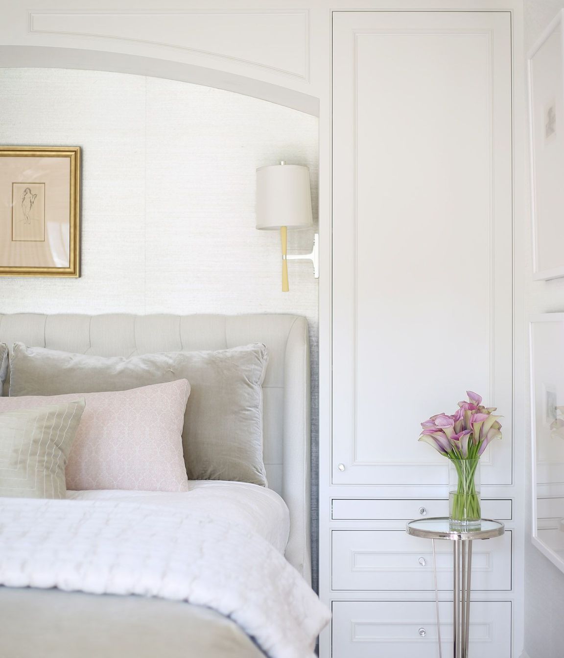 Millwork, molding and bedding.  Interiors by Lisa Tharp.