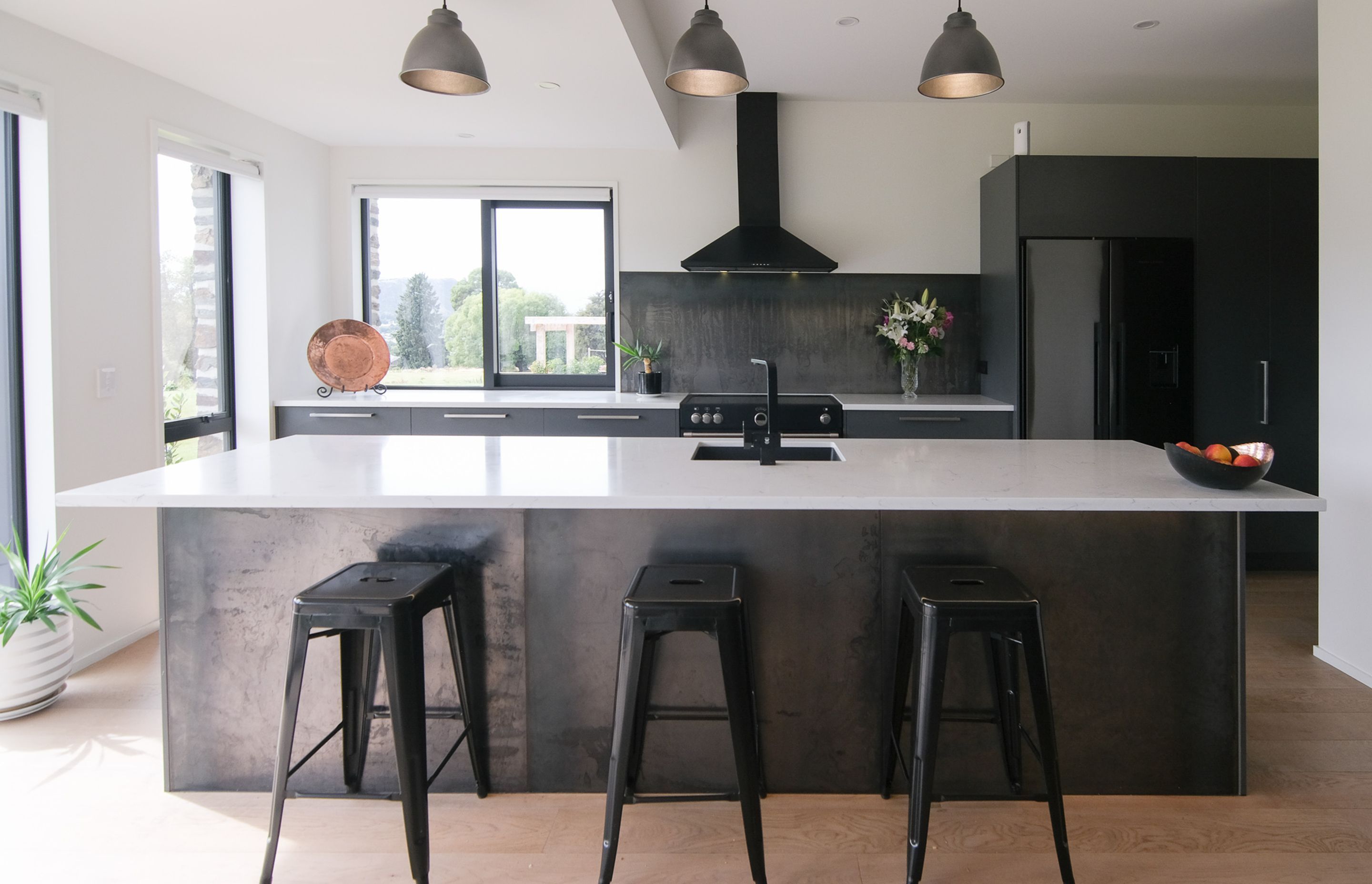 Kitchen with steel sheet feature