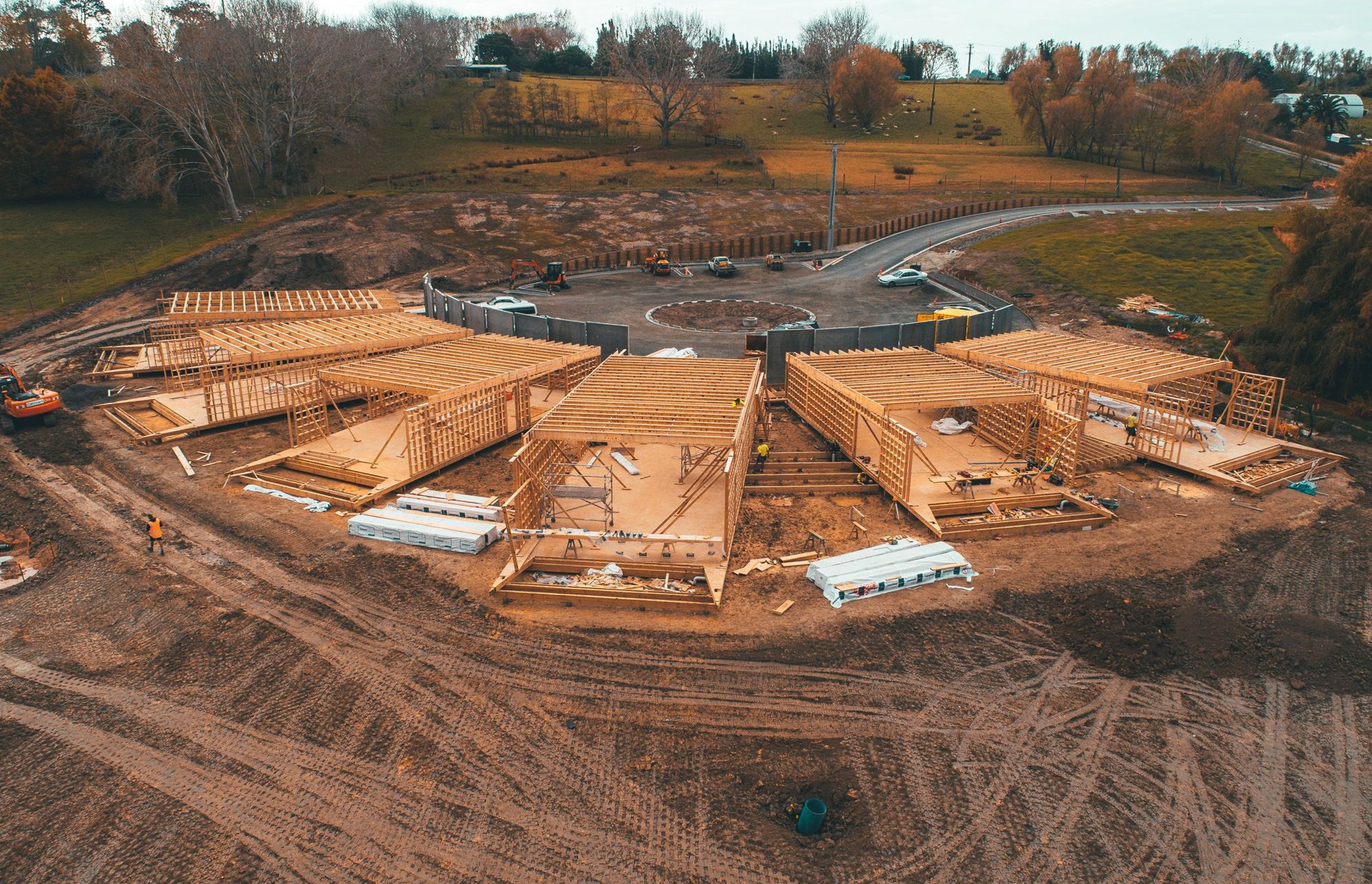 Construction Photography NZ - CPNZ - FutureBuild LVL - Dairy Flat SIte Progress - Drone Photo 1