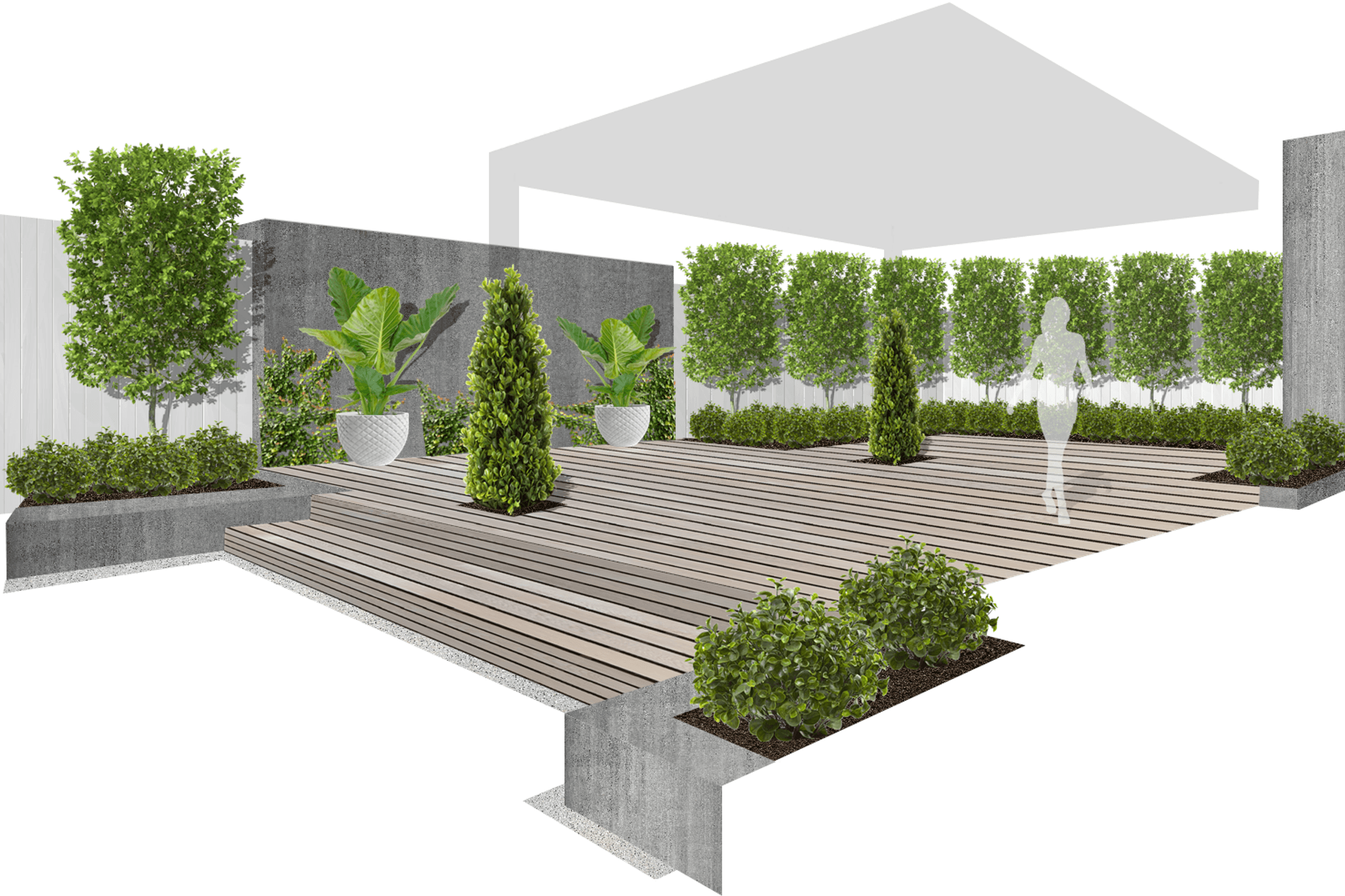 Rear entertaining space incorporating the outdoor fireplace.