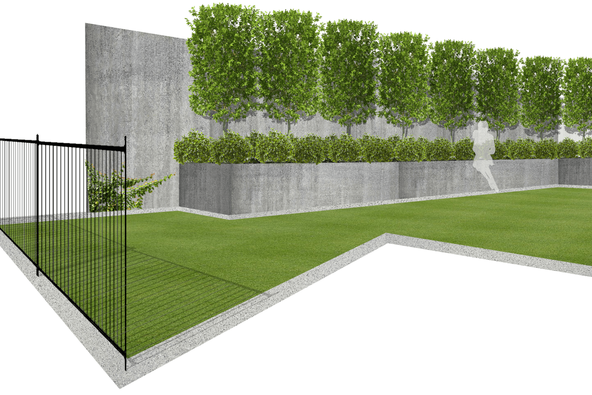 Rear corner area of entertaining space. Simple clean lines.