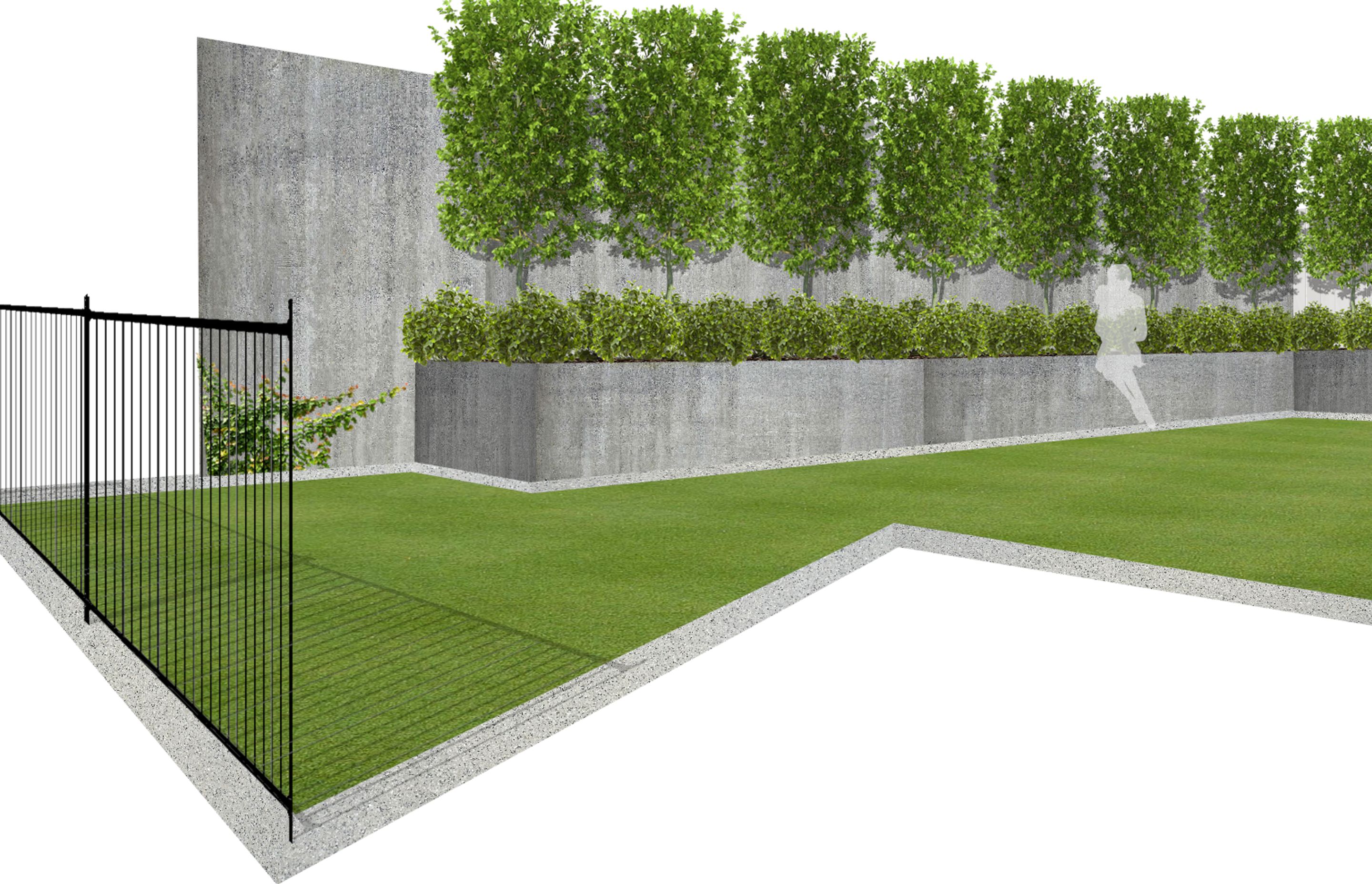 Rear corner area of entertaining space. Simple clean lines.